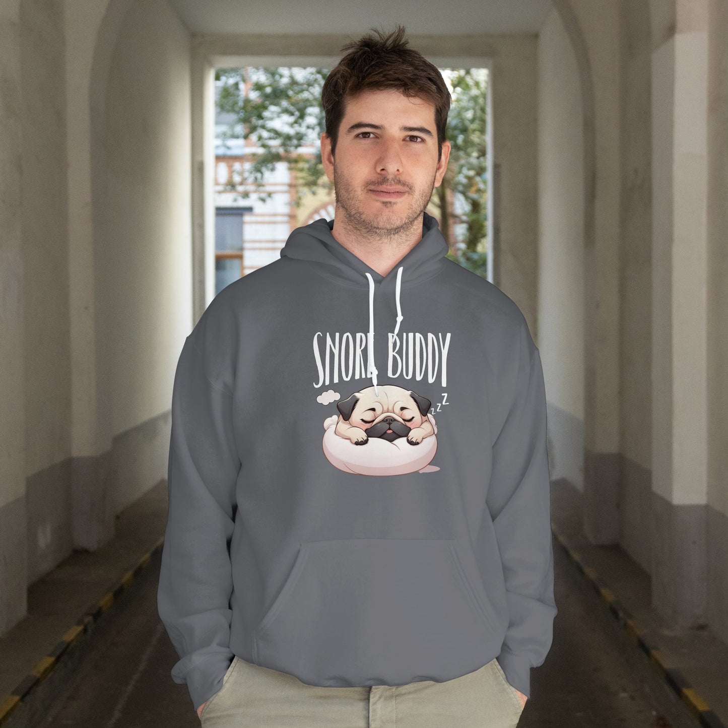 “Snore Buddy” Sleeping Pug Hoodie – Funny Dog Lover Gift, Cute Pet Parent Apparel, Cozy Pug Life Hoodie