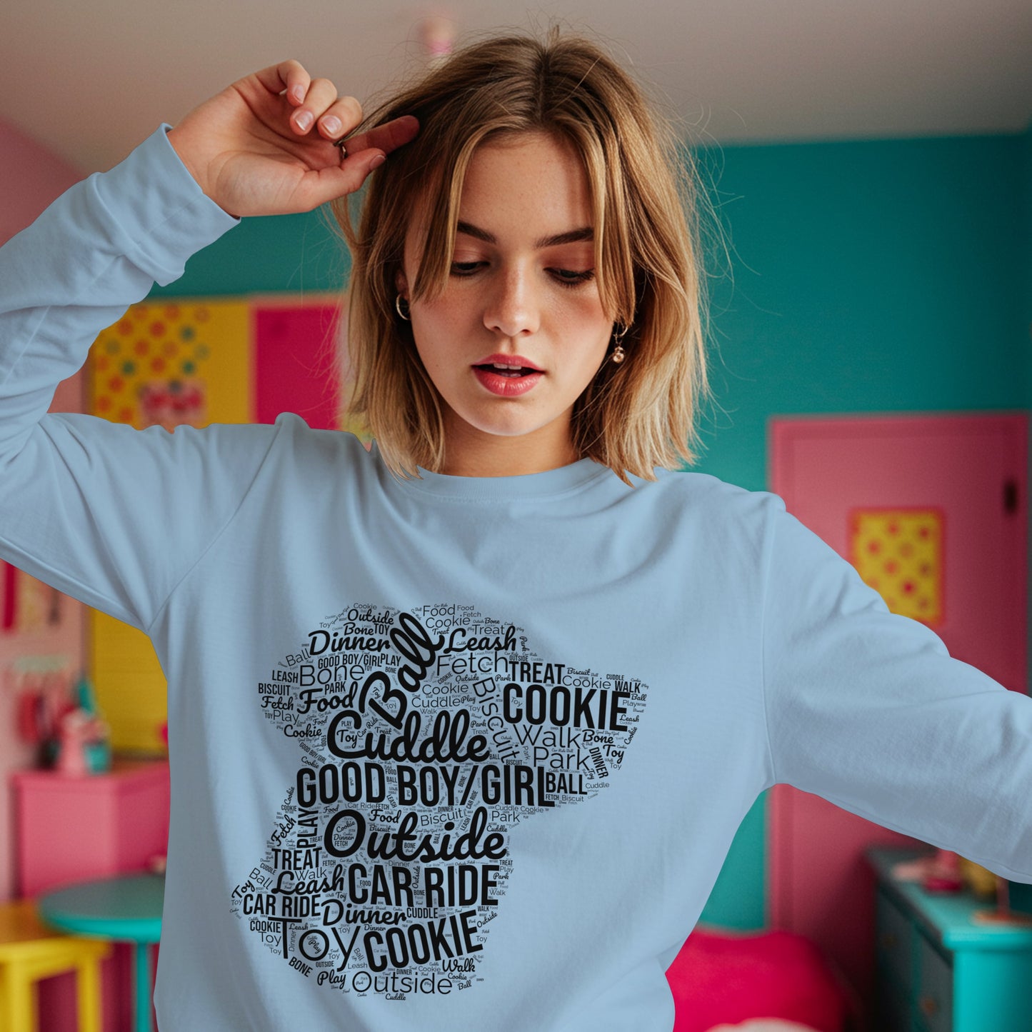 Dog Word Cloud Sweatshirt – Funny Pullover for Dog Lovers, Cozy Unisex Crewneck, Perfect Gift for Pet Owners