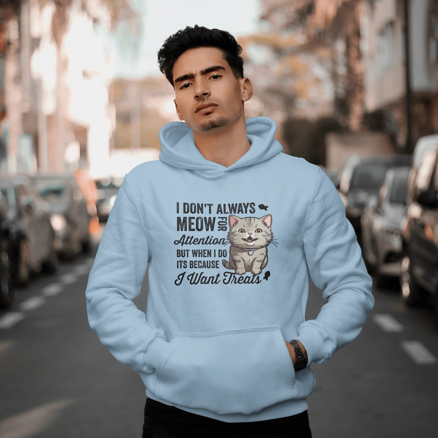 Funny Cat Hoodie – “I Don’t Always Meow for Attention” Quote, Cozy Unisex Pullover for Cat Moms & Dads, Cute Pet Lover Gift