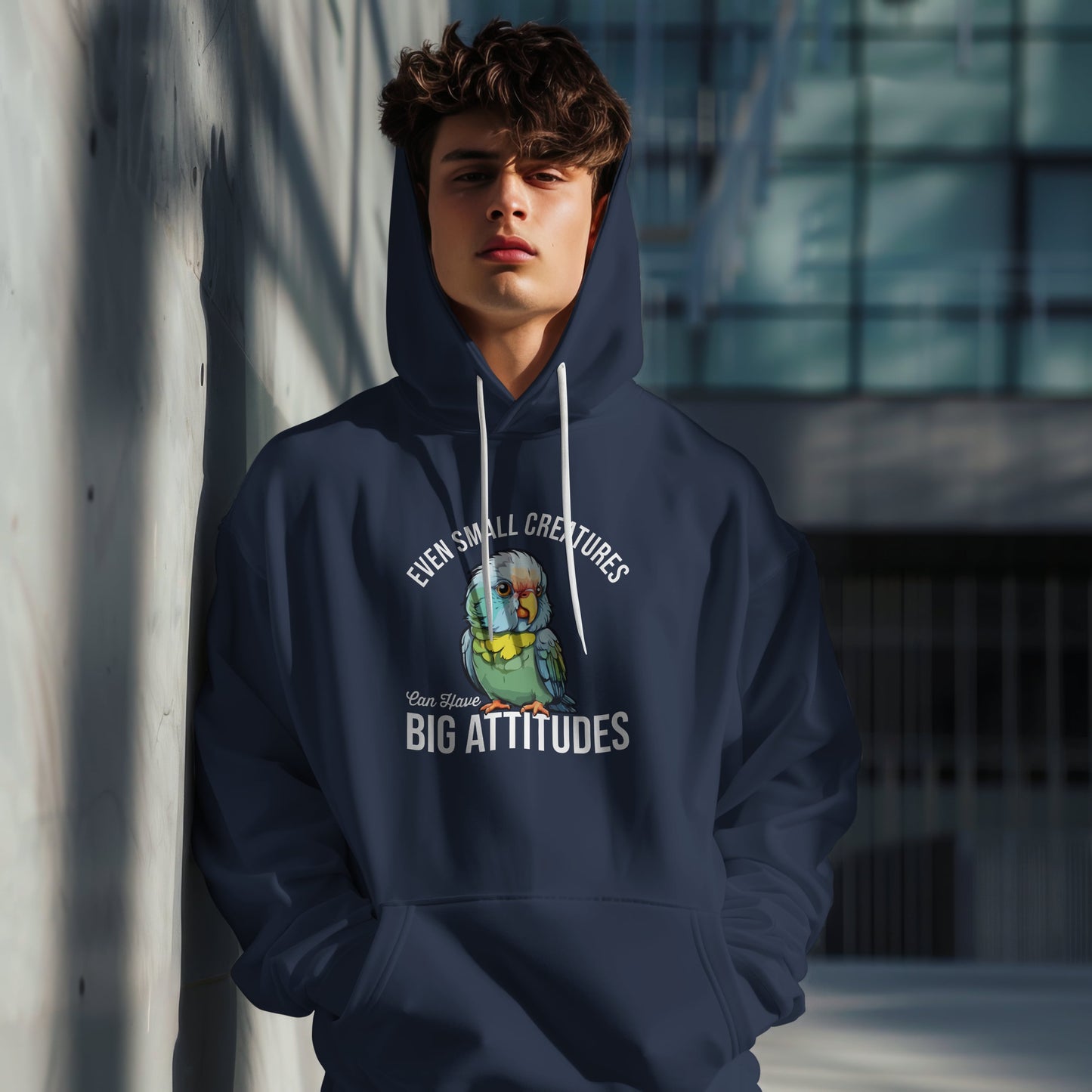 “Even Small Creatures Can Have Big Attitude” Parrot Hoodie – Bold Pet Bird Graphic, Funny Animal Lover Gift, Sassy Bird Apparel