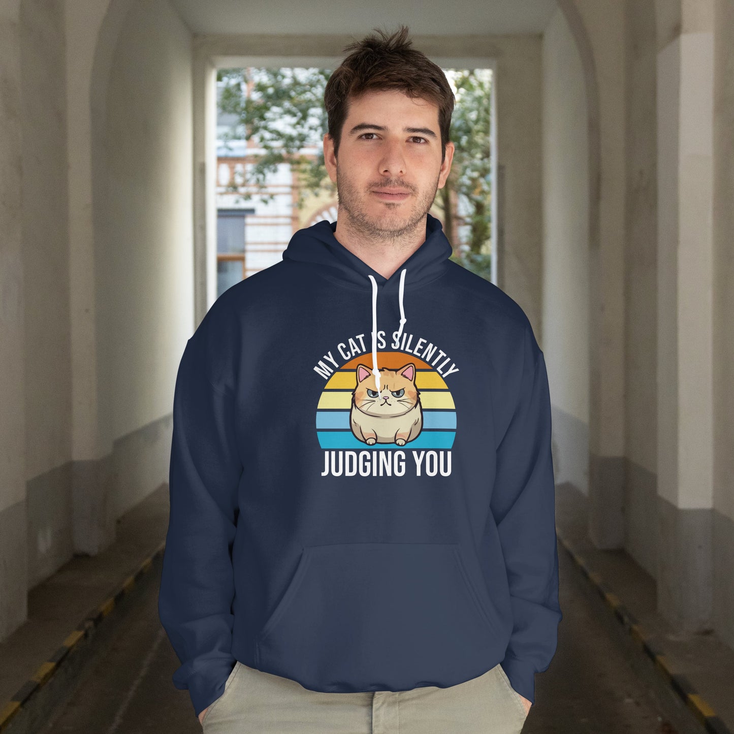 “My Cat Is Silently Judging You” Funny Cat Lover Hoodie – Snarky Unisex Pullover Gift for Pet Parents, Introverts & Feline Fans