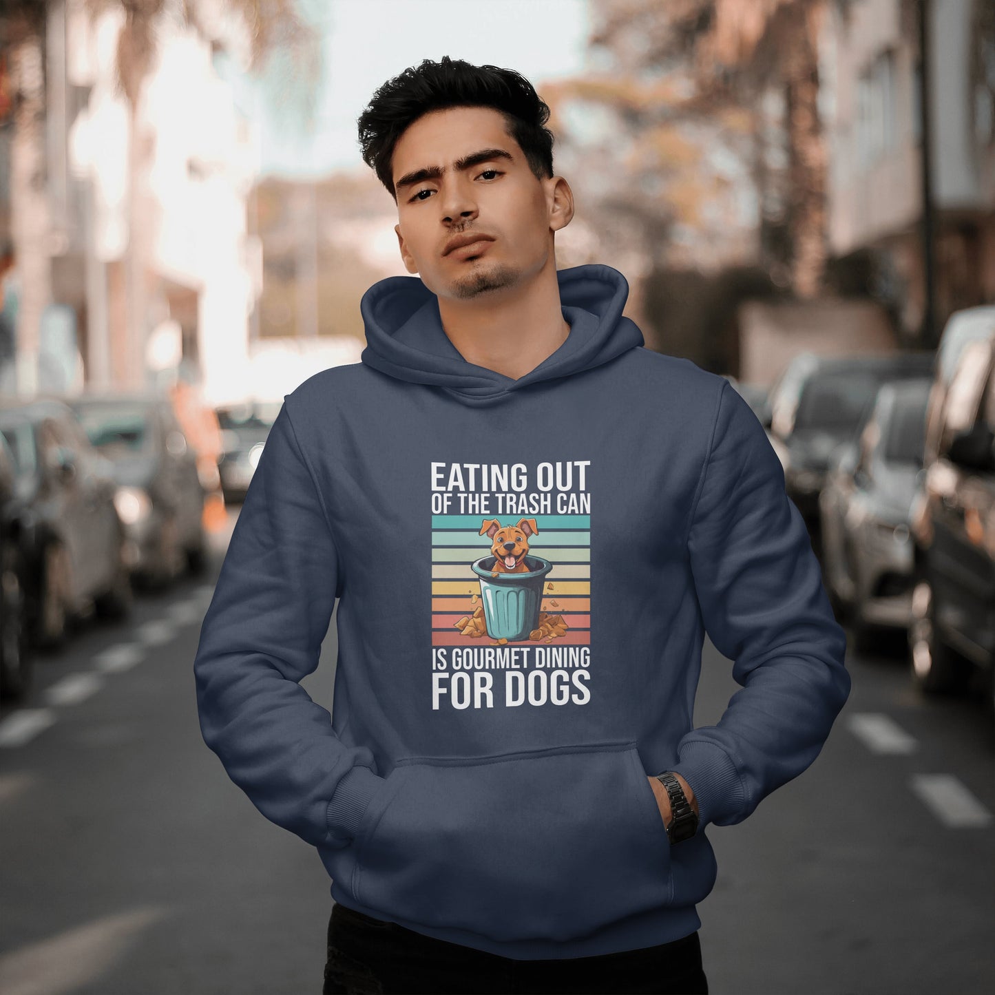 Trash Can Gourmet Dog Hoodie – Funny Dog Graphic Tee for Pet Lovers, Cozy Furparent Unisex Pullover Gift