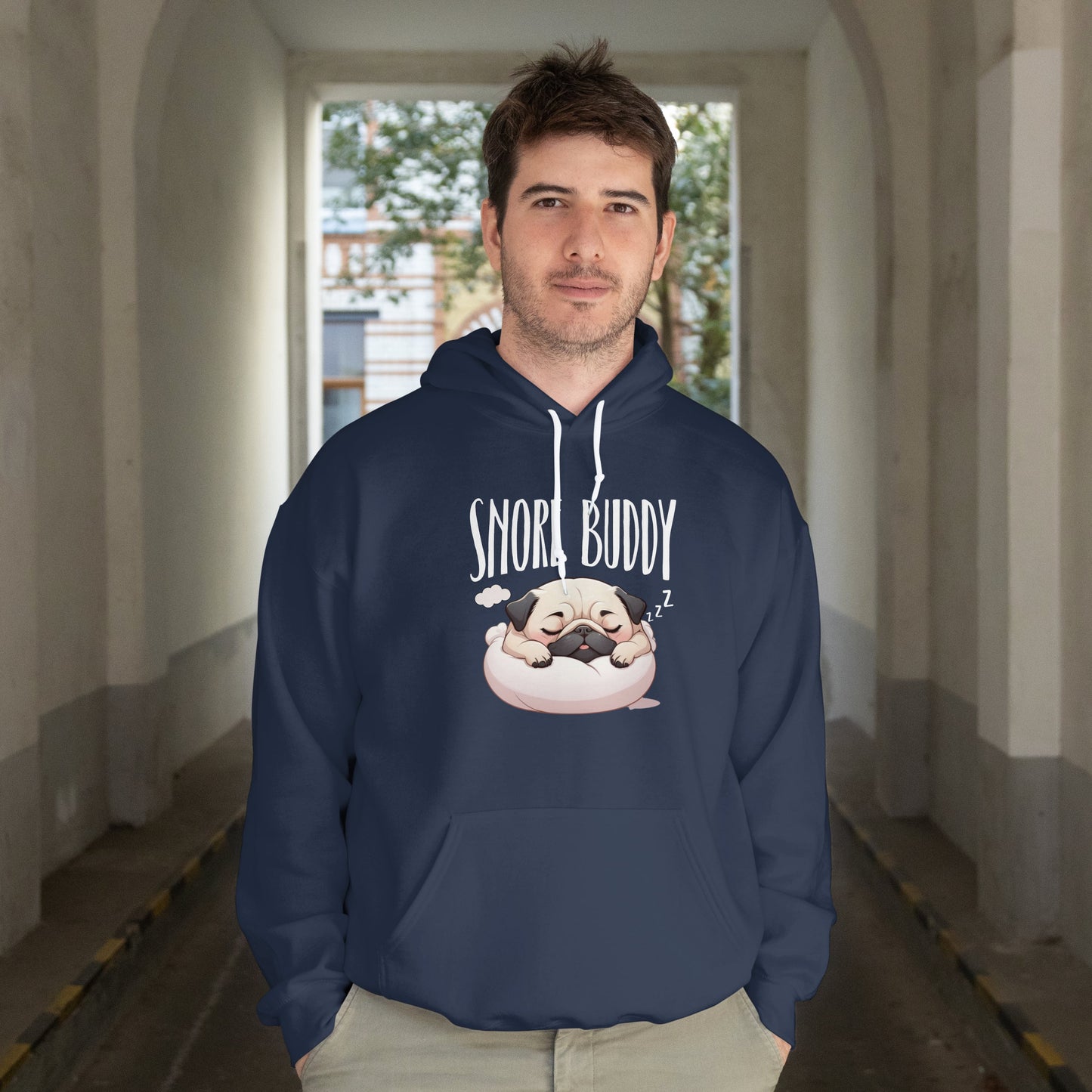 “Snore Buddy” Sleeping Pug Hoodie – Funny Dog Lover Gift, Cute Pet Parent Apparel, Cozy Pug Life Hoodie