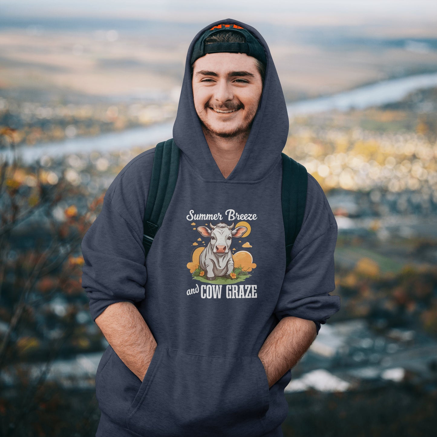 “Summer Breeze and Cow Graze” Hoodie – Farm Animal Lover Gift, Country Life Apparel, Cozy Cow Hoodie for Pet & Nature Lovers