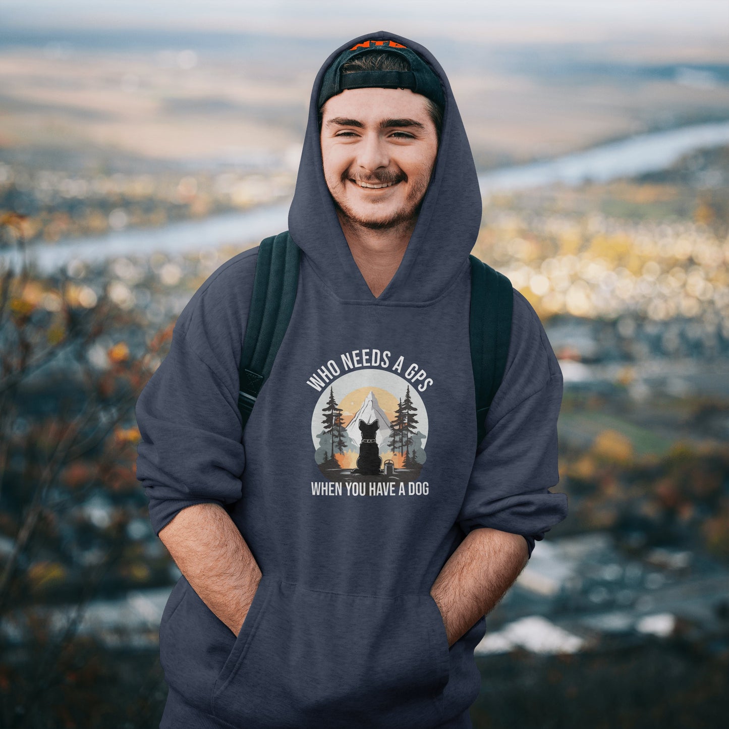 “Who Needs a GPS When You Have a Dog” Funny Dog Lover Hoodie – Hiking Buddy Gift, Cozy Unisex Pullover for Pet Parents & Outdoor Adventurers