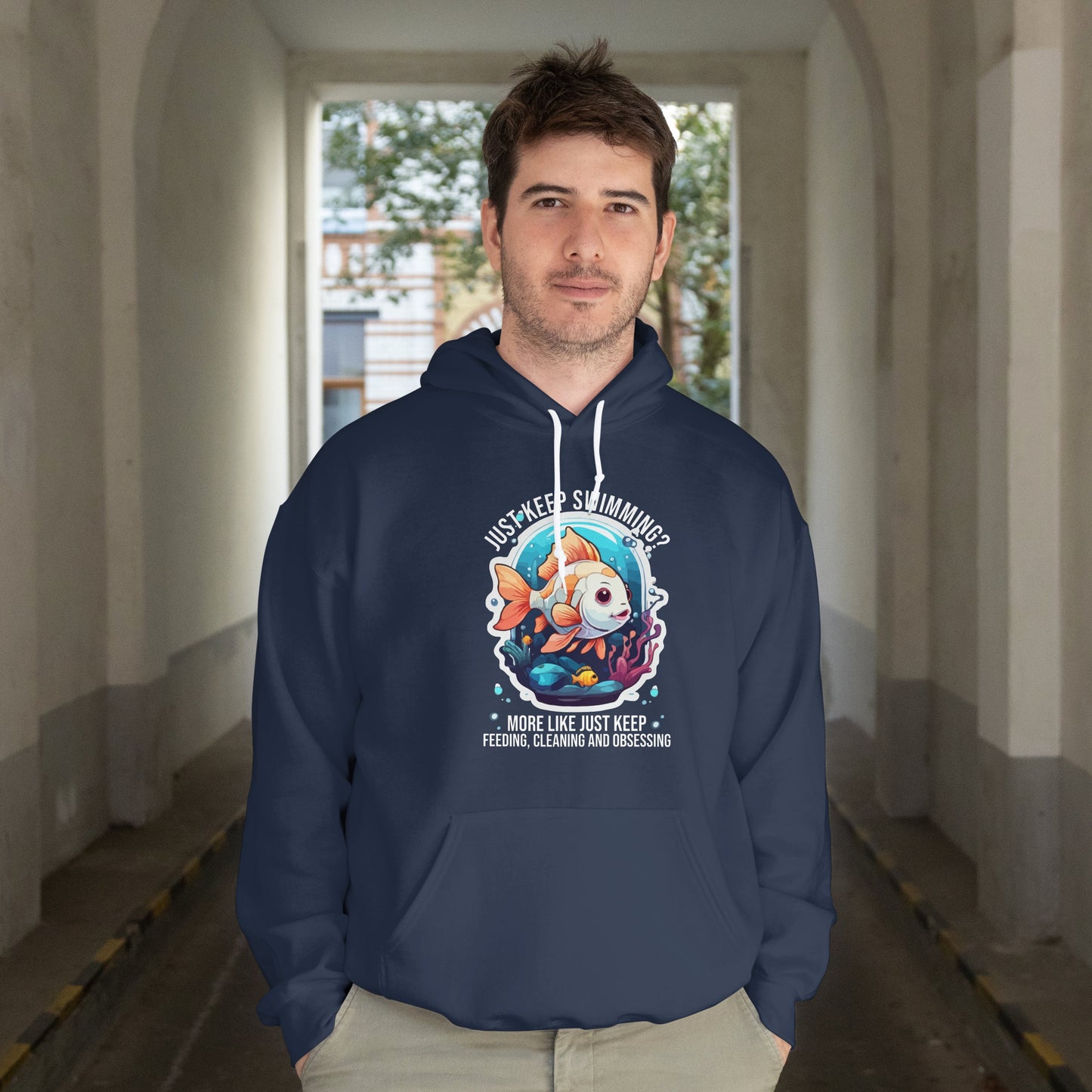 “Just Keep Feeding, Cleaning & Obsessing” Funny Pet Owner Hoodie – Parody Quote for Fish, Pet & Aquarium Lovers, Obsessive Animal Parent Gift