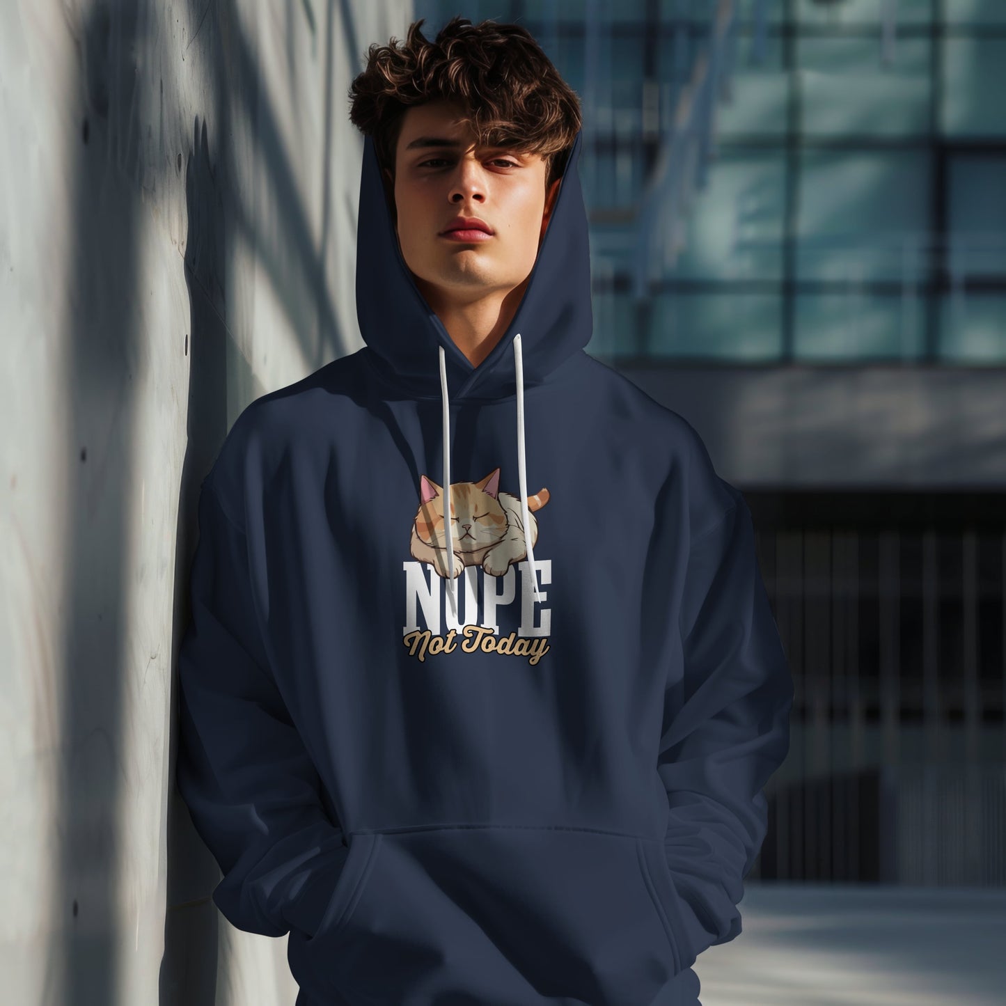 Funny Lazy Cat Hoodie – “Nope, Not Today” Quote Pullover for Cat Lovers, Introverts & Nap Queens