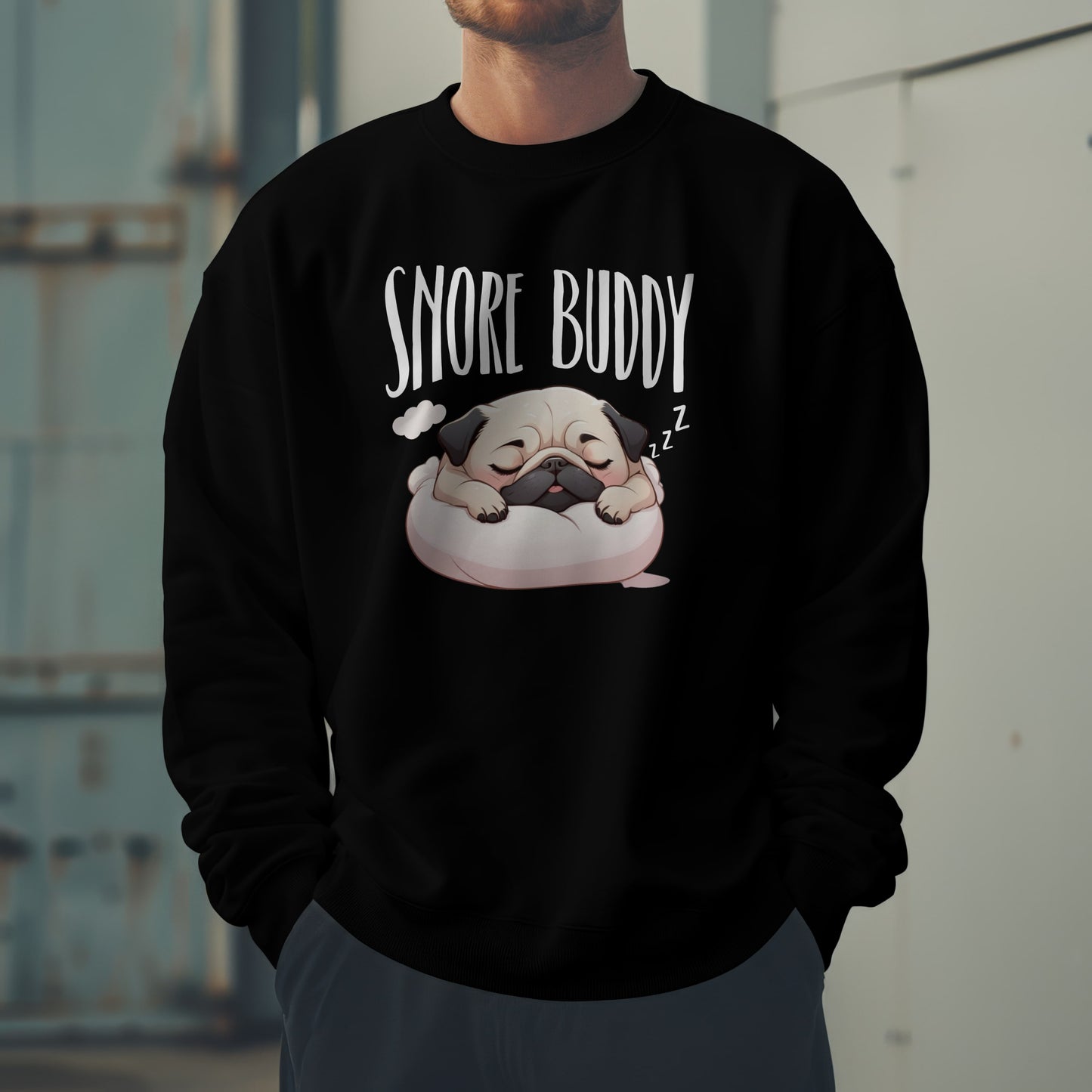 “Snore Buddy” Sleeping Pug Sweatshirt – Funny Dog Lover Gift, Cute Pet Parent Apparel, Cozy Pug Life Sweater