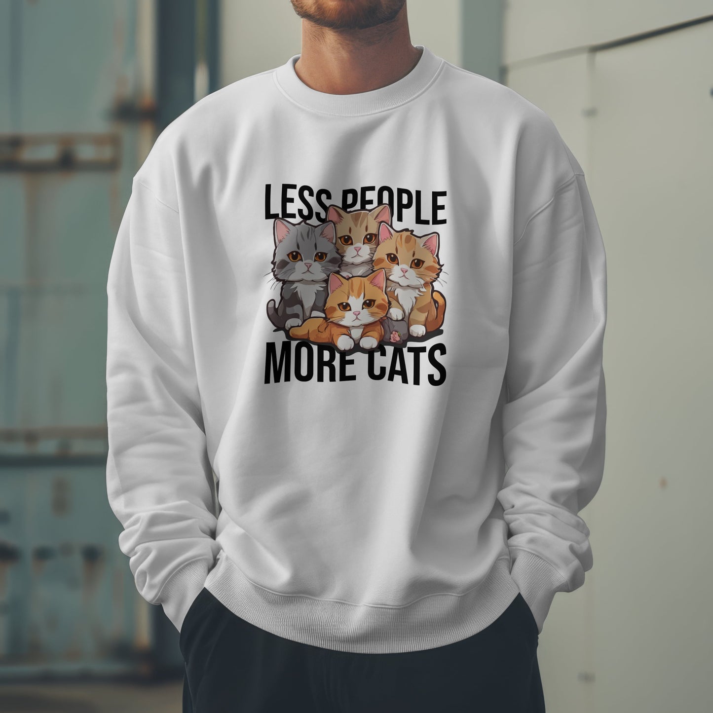 Less People More Cats Sweatshirt – Funny Cat Lover Gift for Introverts, Pet Parents & Anti-Social Cat Moms