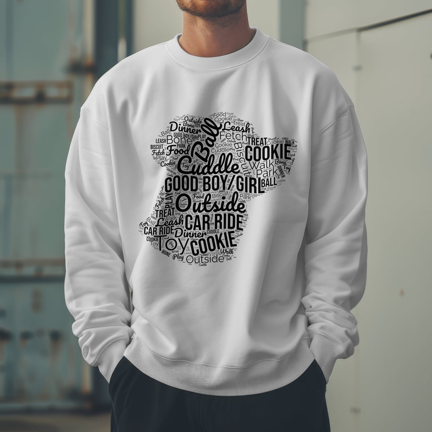Dog Word Cloud Sweatshirt – Funny Pullover for Dog Lovers, Cozy Unisex Crewneck, Perfect Gift for Pet Owners