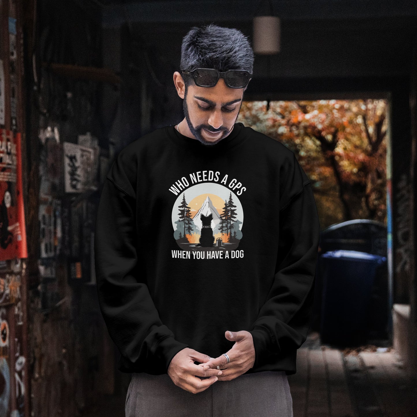 “Who Needs a GPS When You Have a Dog” Funny Dog Lover Sweatshirt – Hiking Companion Gift, Cozy Unisex Pullover for Pet Parents & Nature Adventurers