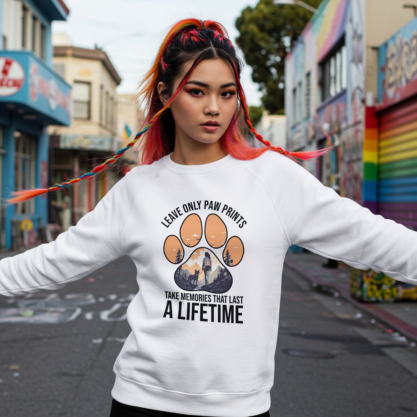 “Leave Only Paw Prints, Take Memories That Last a Lifetime” Hiking Dog Lover Sweatshirt – Cozy Unisex Adventure Pullover for Outdoor Pet Parents & Nature Lovers