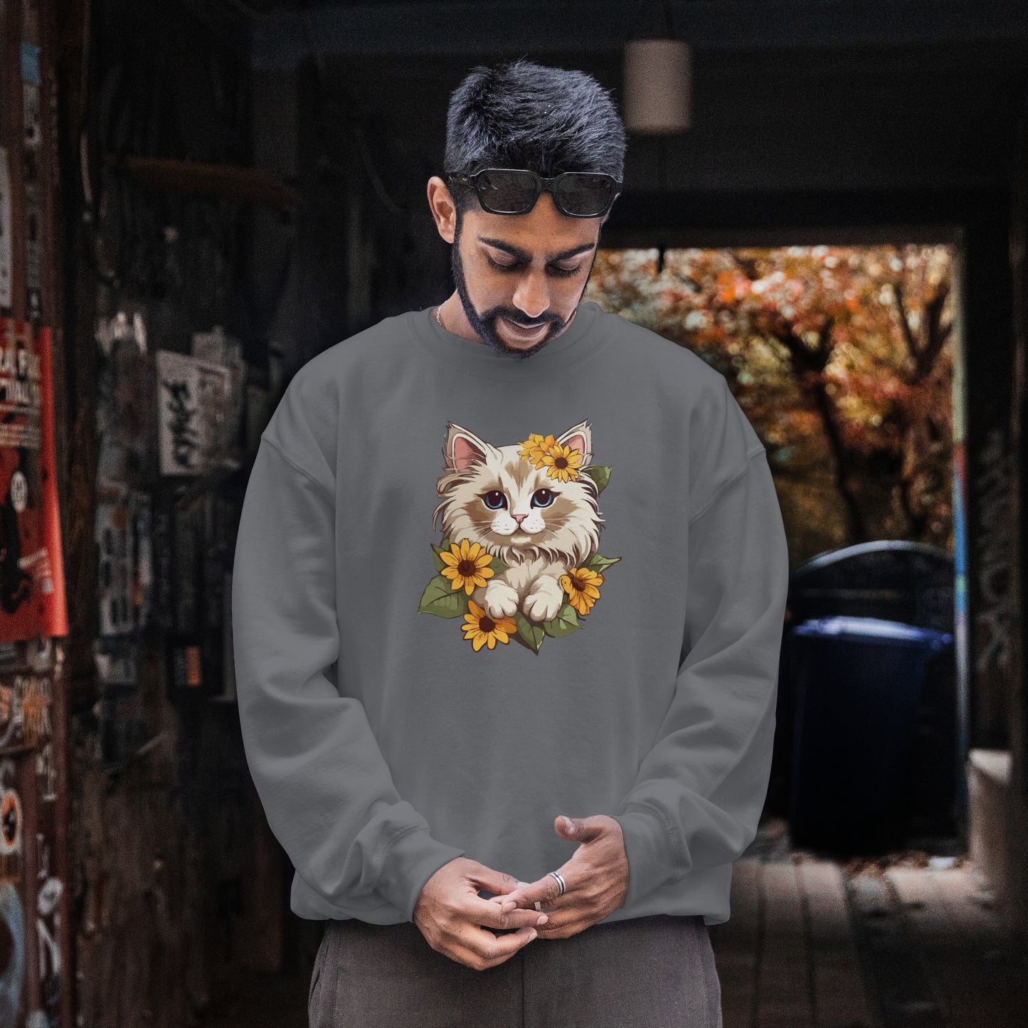 Sunflower Cat Sweatshirt, Perfect Gift for Pet Lovers and Furparents