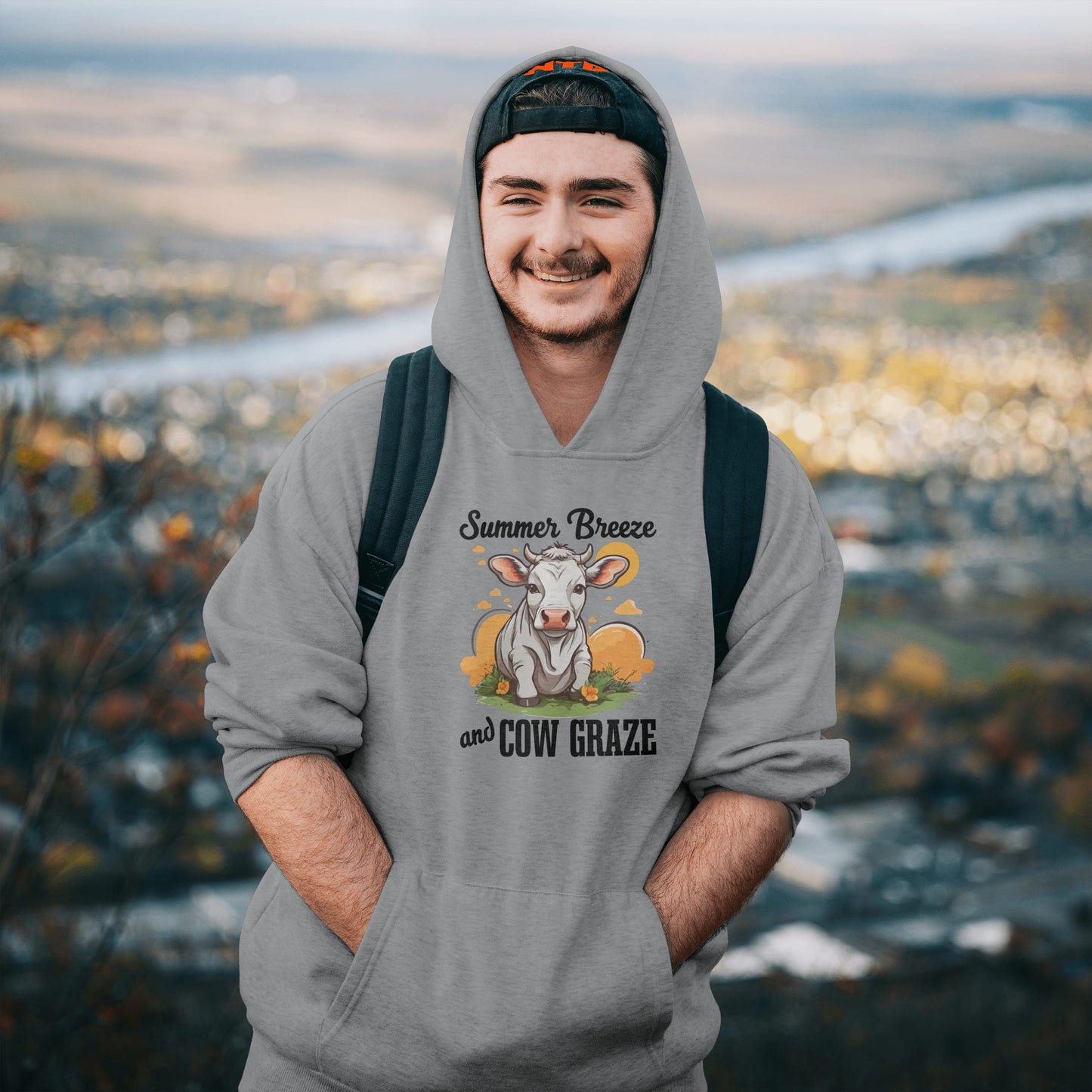 “Summer Breeze and Cow Graze” Hoodie – Farm Animal Lover Gift, Country Life Apparel, Cozy Cow Hoodie for Pet & Nature Lovers