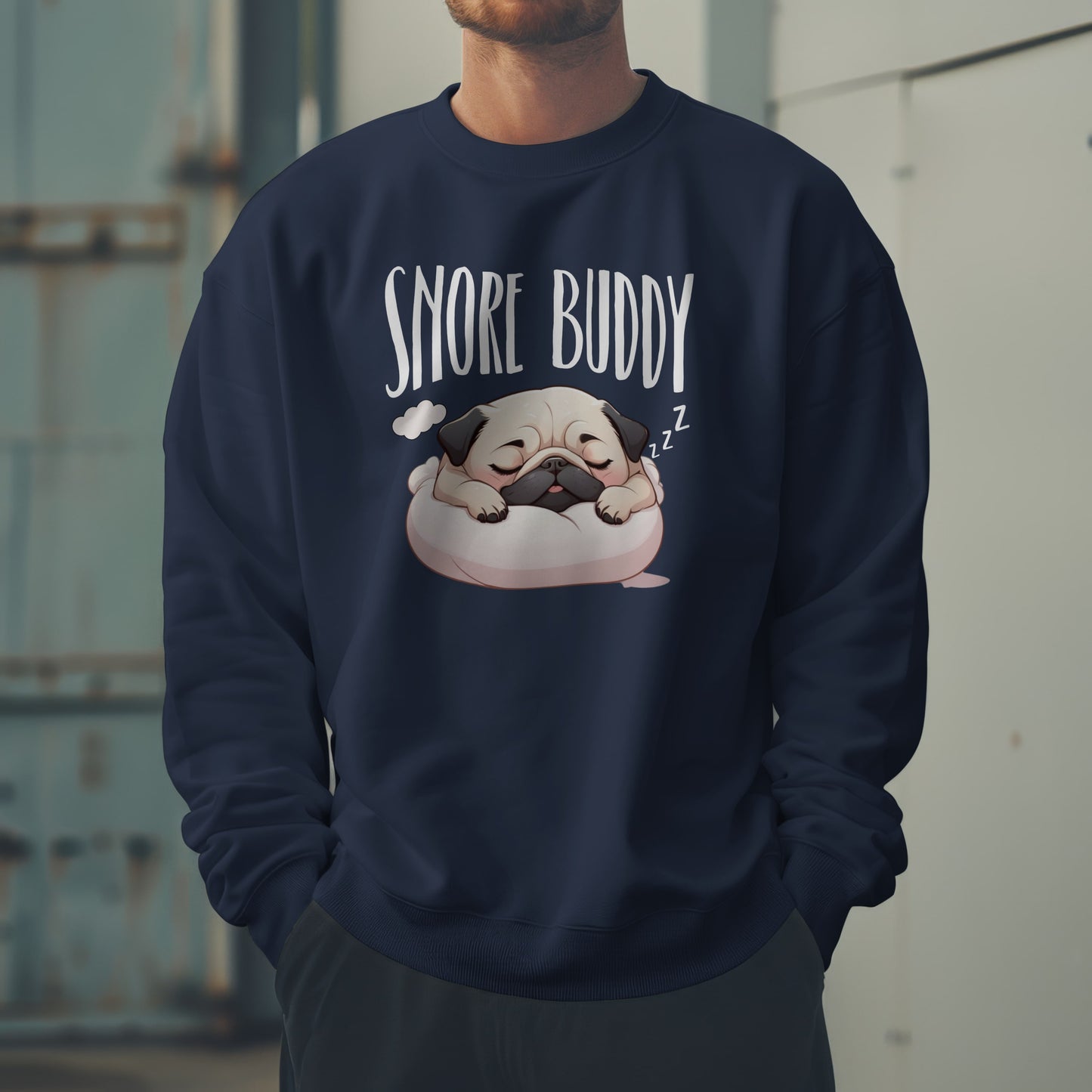 “Snore Buddy” Sleeping Pug Sweatshirt – Funny Dog Lover Gift, Cute Pet Parent Apparel, Cozy Pug Life Sweater