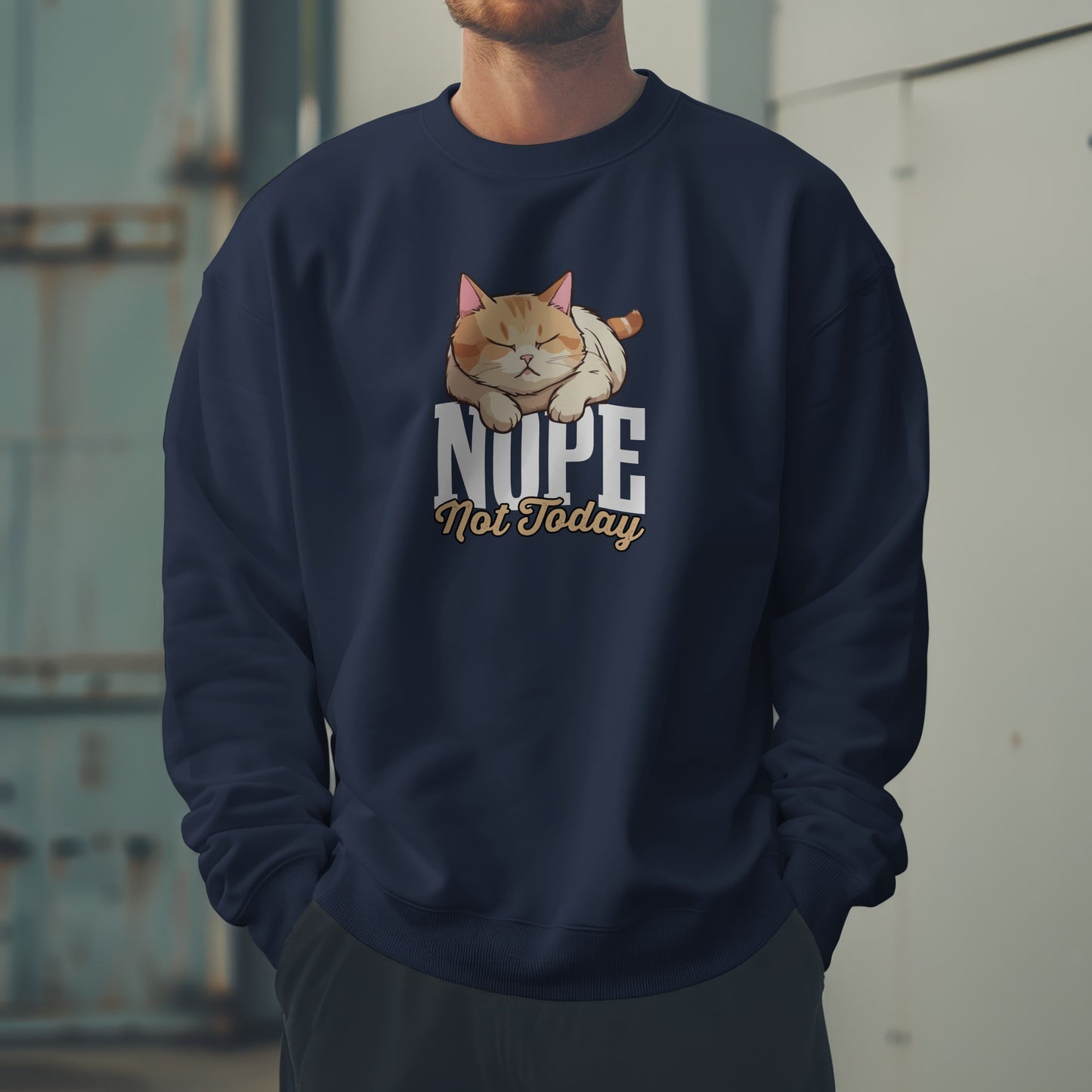 Funny Lazy Cat Sweatshirt – “Nope, Not Today” Quote Pullover for Cat Lovers, Introverts & Nap Queens