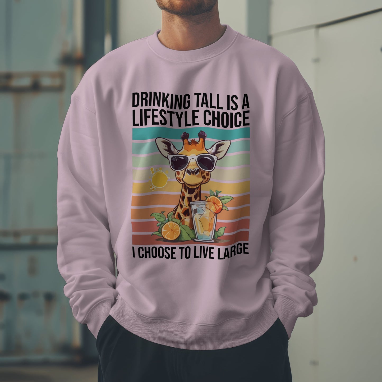 “Drinking Tall Is a Lifestyle Choice” Giraffe Sweatshirt – Funny Summer Citrus Graphic for Animal Lovers with Big Personality