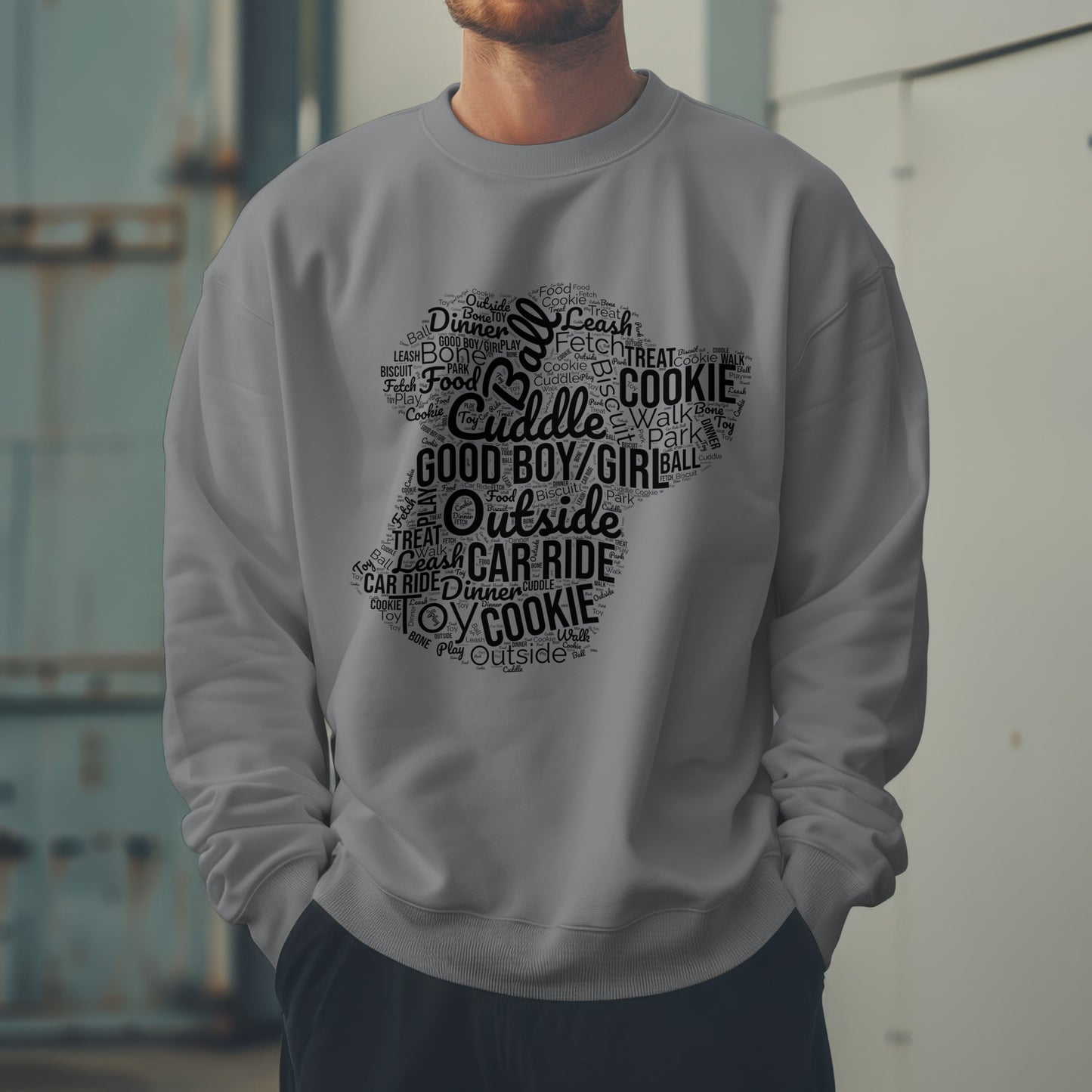 Dog Word Cloud Sweatshirt – Funny Pullover for Dog Lovers, Cozy Unisex Crewneck, Perfect Gift for Pet Owners