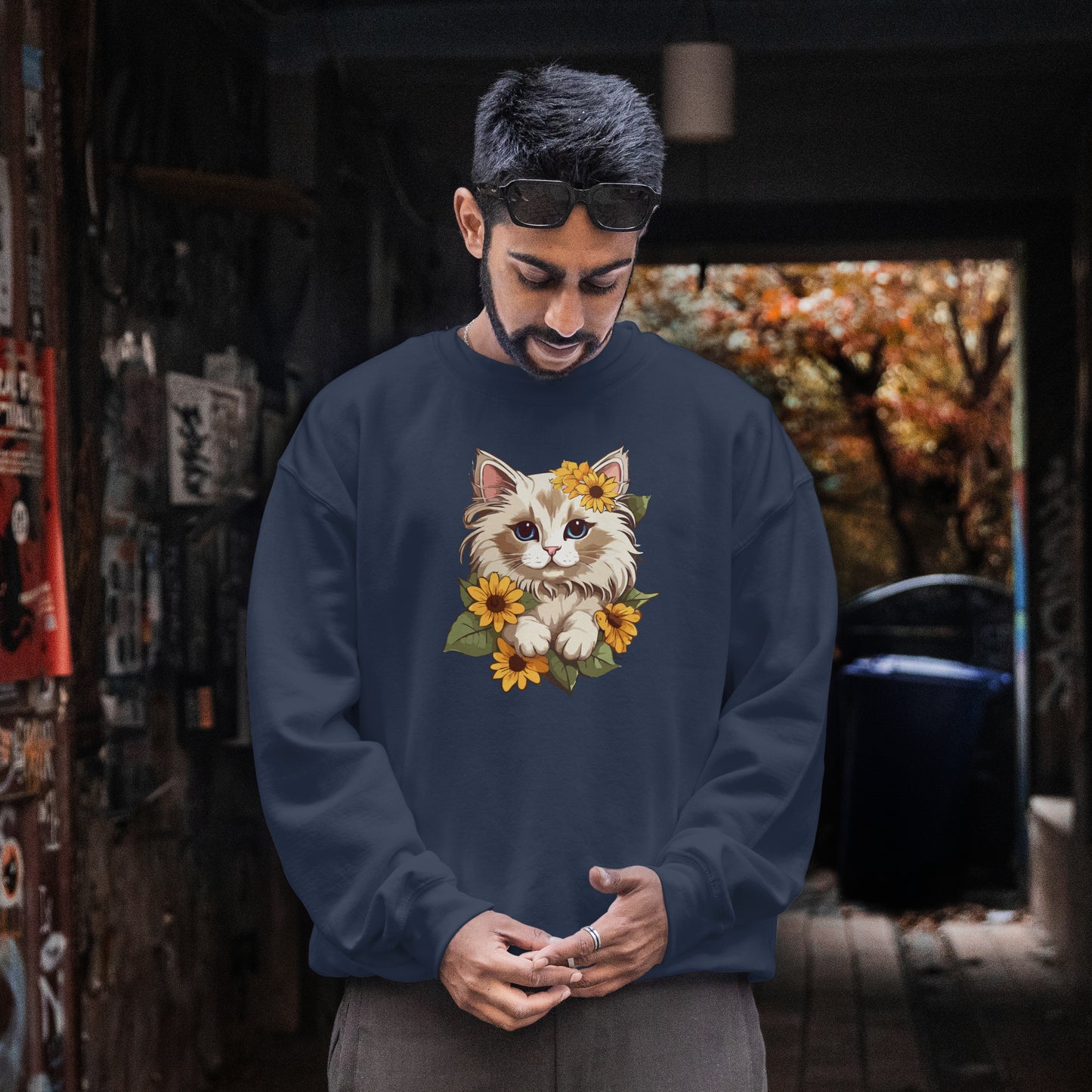 Sunflower Cat Sweatshirt, Perfect Gift for Pet Lovers and Furparents