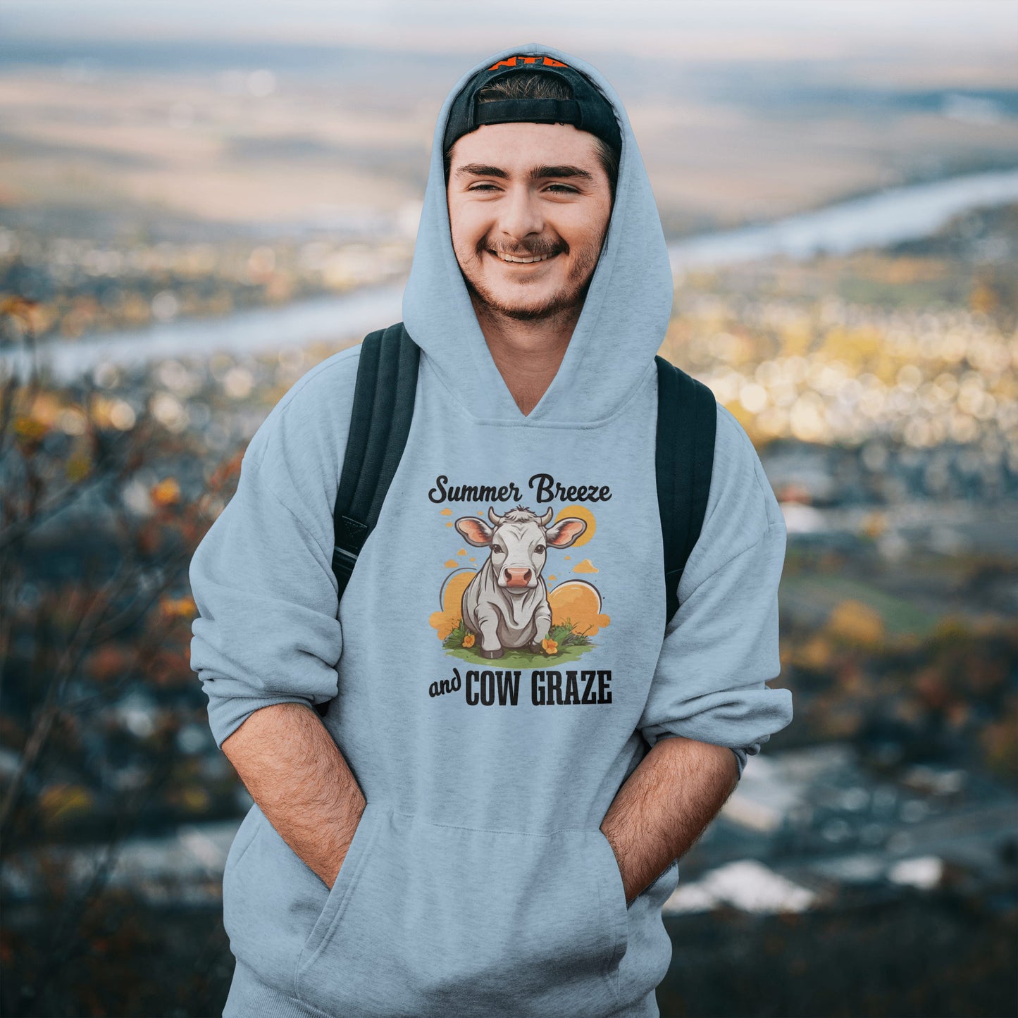 “Summer Breeze and Cow Graze” Hoodie – Farm Animal Lover Gift, Country Life Apparel, Cozy Cow Hoodie for Pet & Nature Lovers