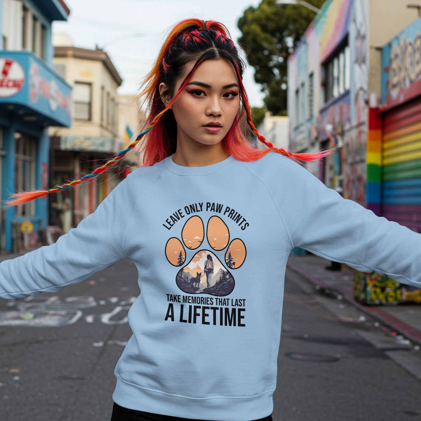 “Leave Only Paw Prints, Take Memories That Last a Lifetime” Hiking Dog Lover Sweatshirt – Cozy Unisex Adventure Pullover for Outdoor Pet Parents & Nature Lovers