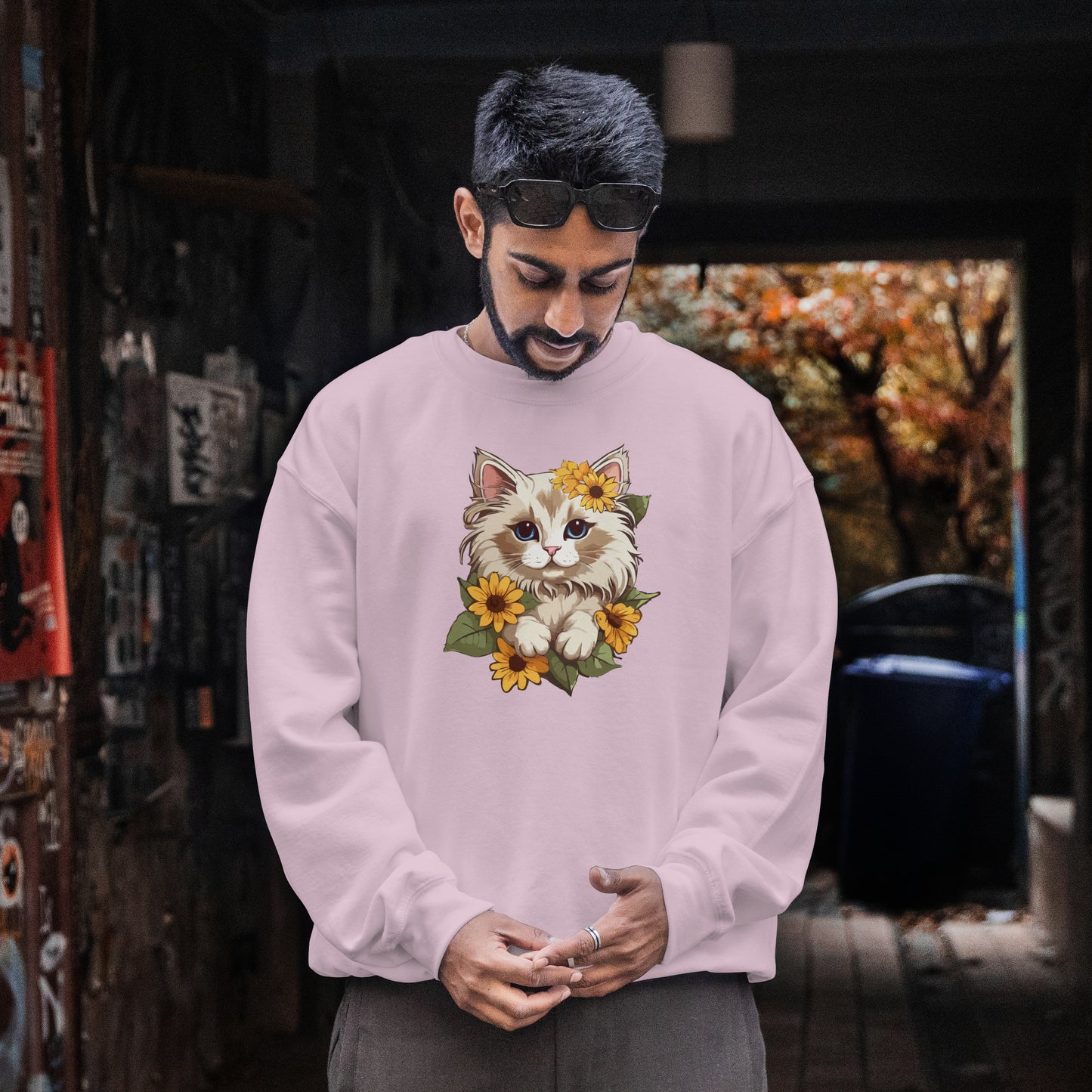Sunflower Cat Sweatshirt, Perfect Gift for Pet Lovers and Furparents