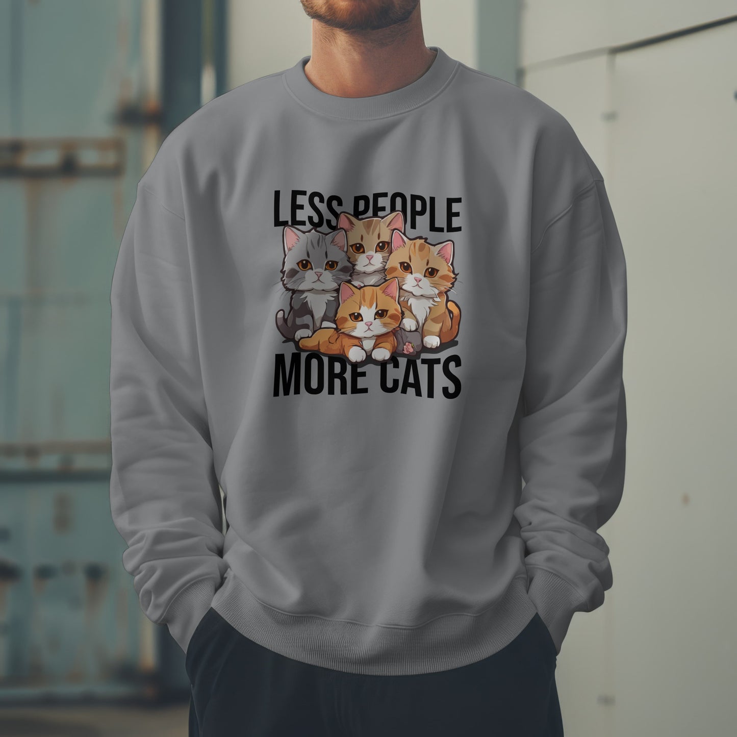 Less People More Cats Sweatshirt – Funny Cat Lover Gift for Introverts, Pet Parents & Anti-Social Cat Moms