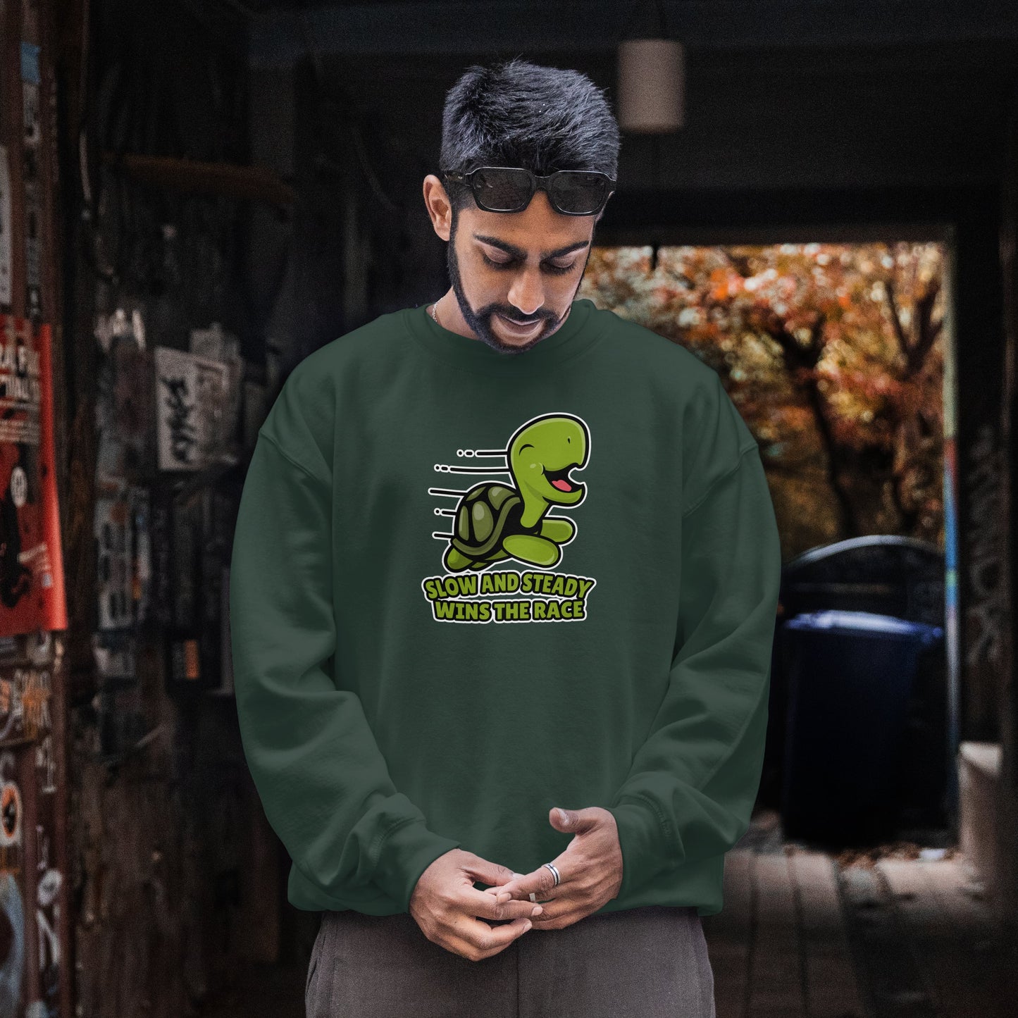 “Slow and Steady Wins the Race” Turtle Sweatshirt – Inspirational Animal Lover Gift, Motivational Pet Parent Apparel, Cozy Turtle Sweater