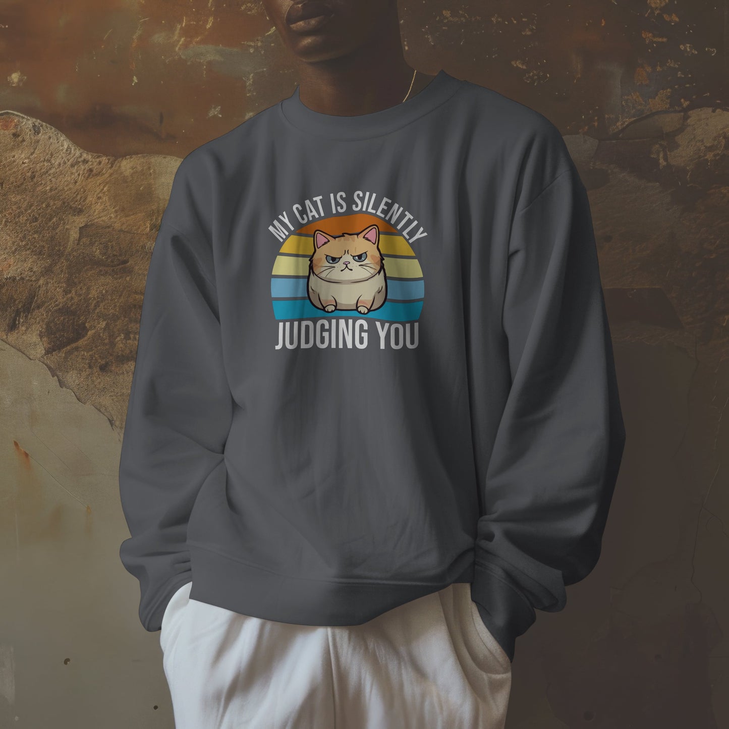 “My Cat Is Silently Judging You” Funny Cat Lover Sweatshirt – Snarky Unisex Pullover Gift for Pet Parents, Introverts & Feline Fans