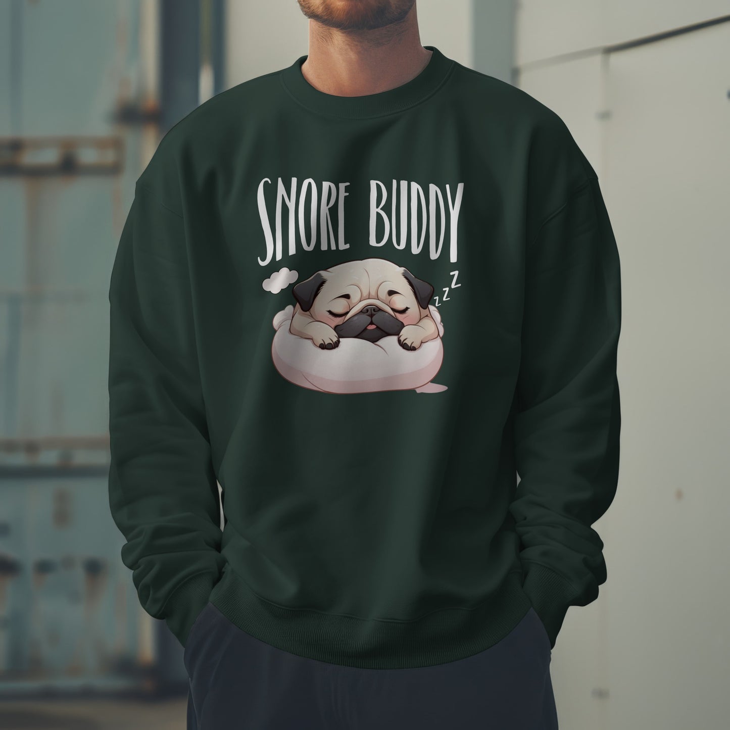 “Snore Buddy” Sleeping Pug Sweatshirt – Funny Dog Lover Gift, Cute Pet Parent Apparel, Cozy Pug Life Sweater