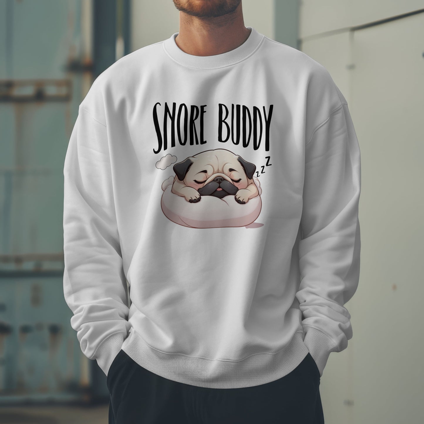 “Snore Buddy” Sleeping Pug Sweatshirt – Funny Dog Lover Gift, Cute Pet Parent Apparel, Cozy Pug Life Sweater
