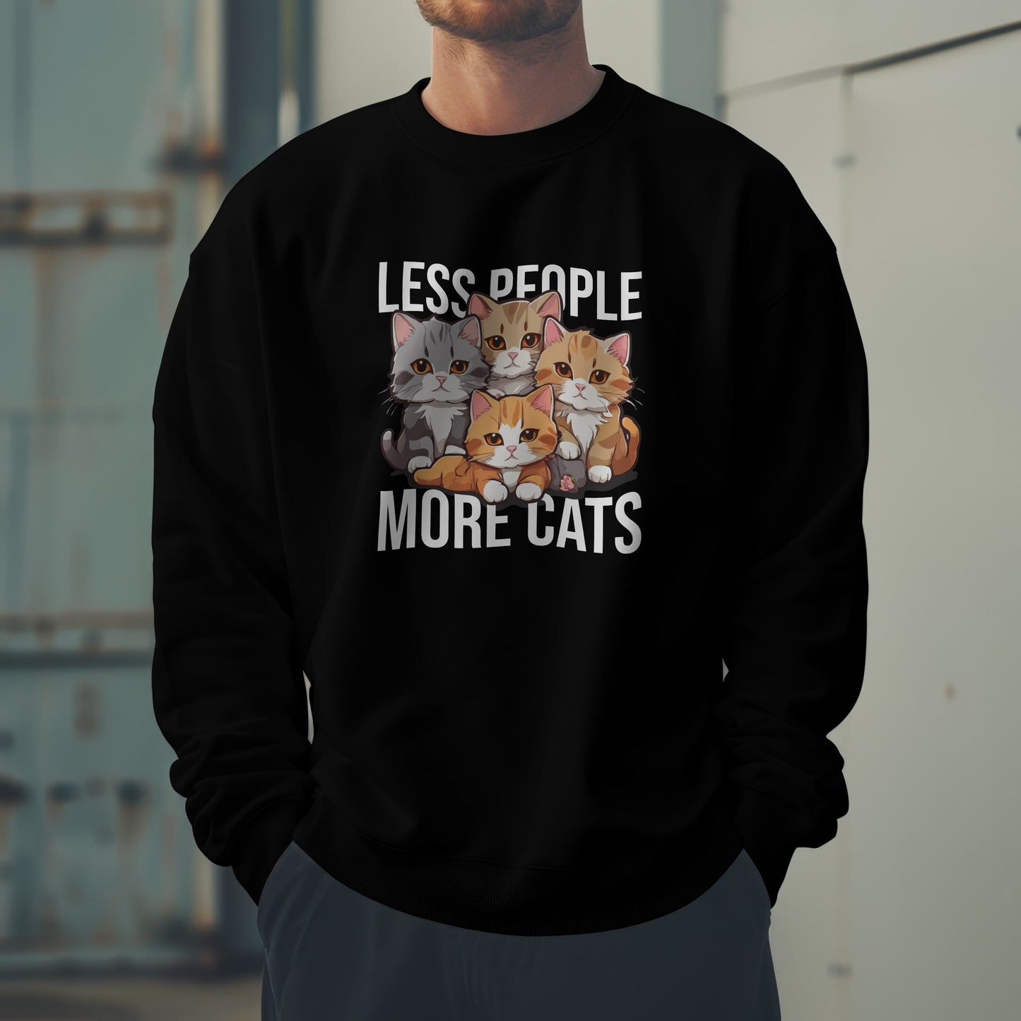 Less People More Cats Sweatshirt – Funny Cat Lover Gift for Introverts, Pet Parents & Anti-Social Cat Moms