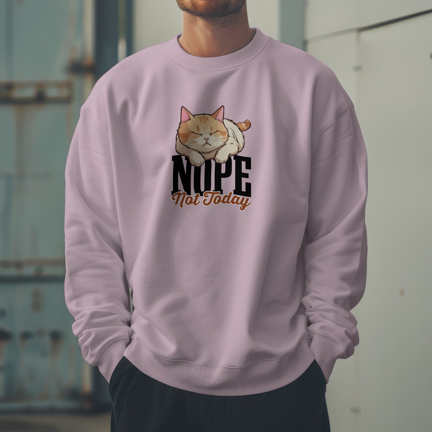 Funny Lazy Cat Sweatshirt – “Nope, Not Today” Quote Pullover for Cat Lovers, Introverts & Nap Queens