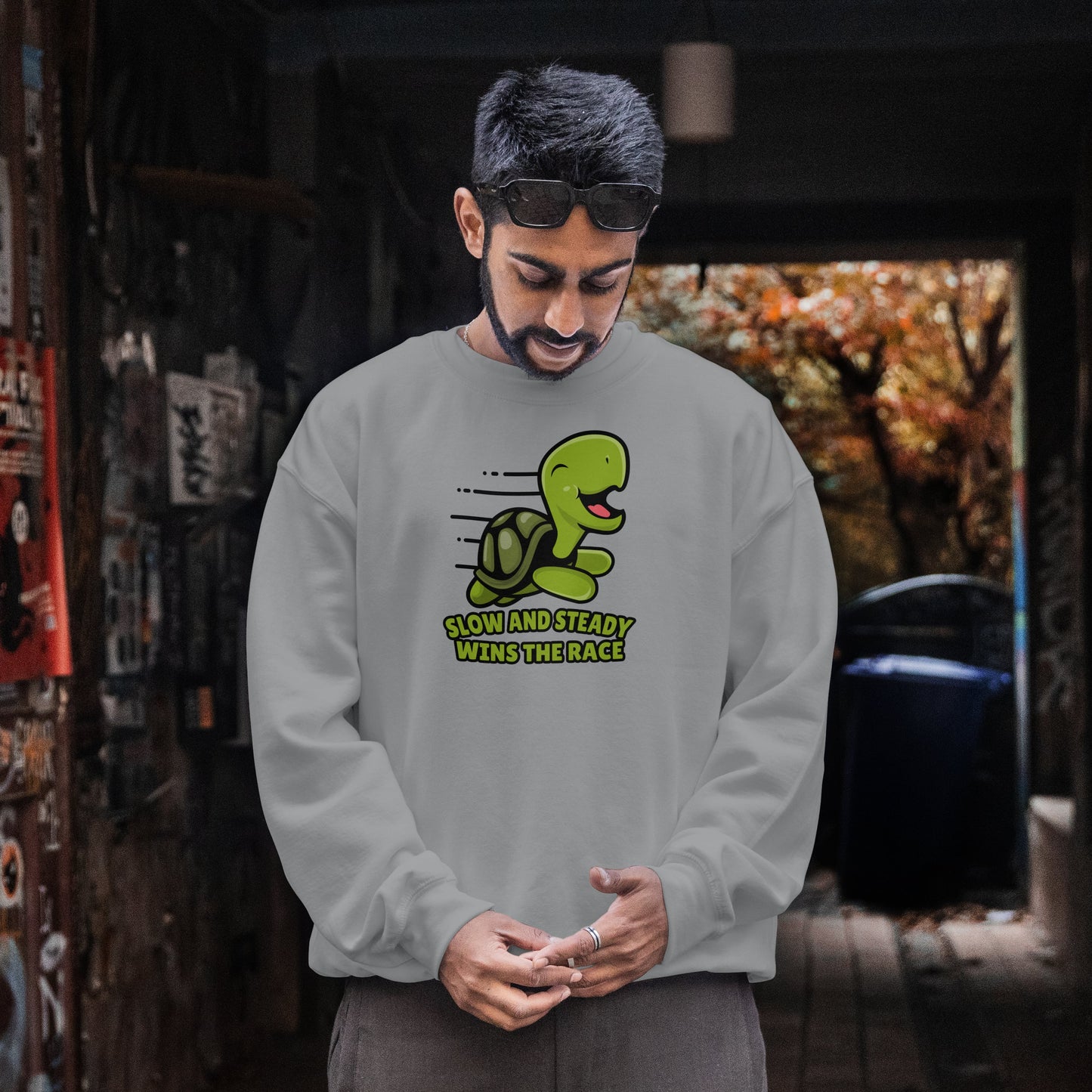 “Slow and Steady Wins the Race” Turtle Sweatshirt – Inspirational Animal Lover Gift, Motivational Pet Parent Apparel, Cozy Turtle Sweater
