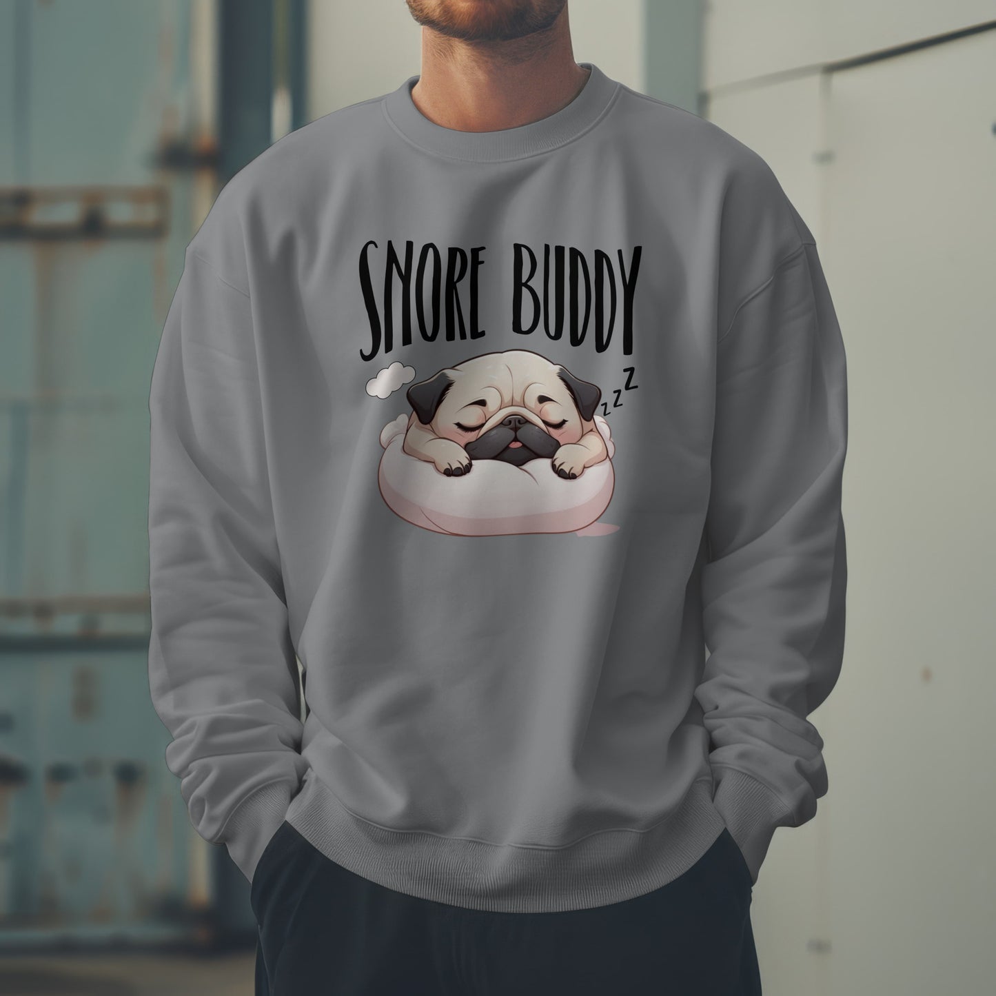 “Snore Buddy” Sleeping Pug Sweatshirt – Funny Dog Lover Gift, Cute Pet Parent Apparel, Cozy Pug Life Sweater