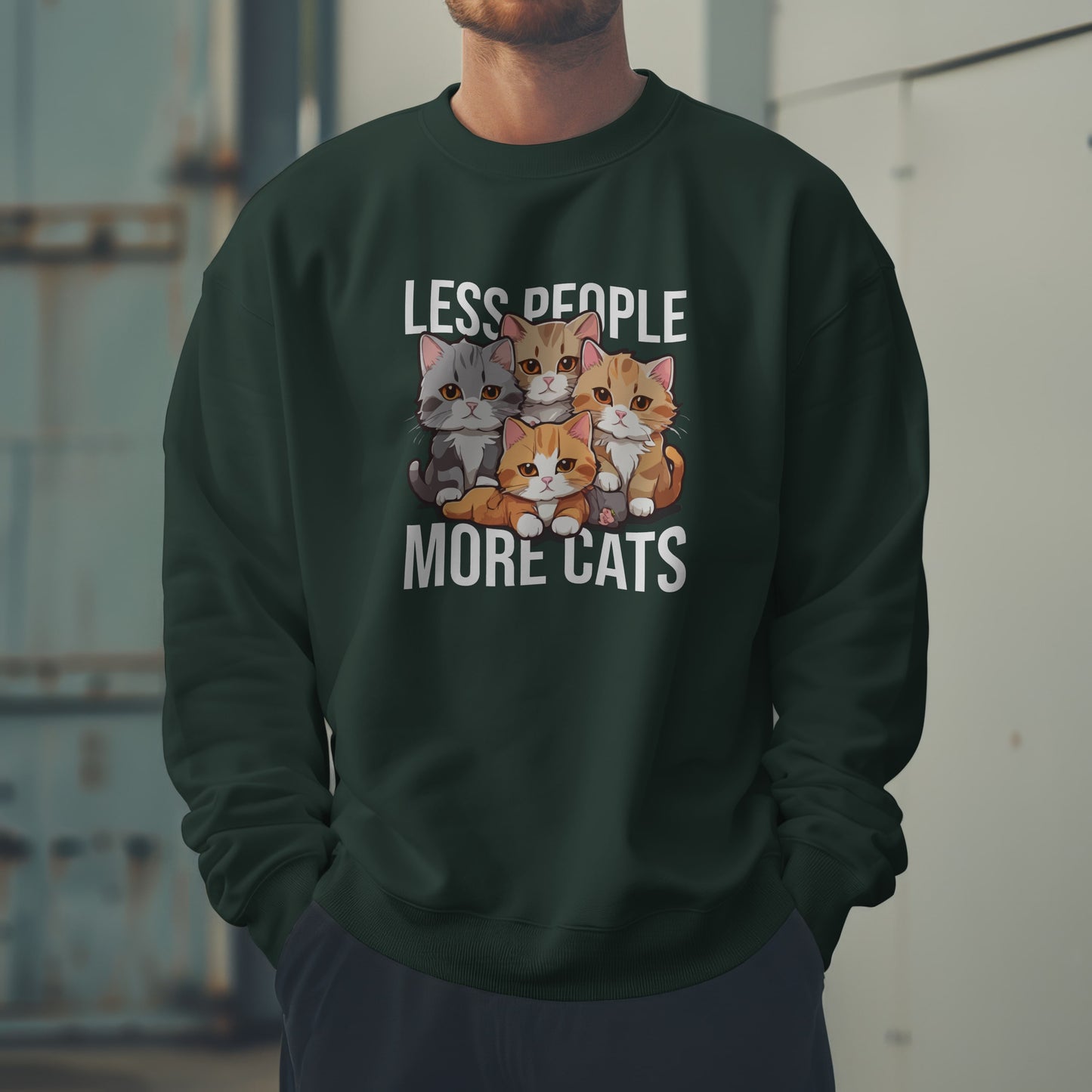 Less People More Cats Sweatshirt – Funny Cat Lover Gift for Introverts, Pet Parents & Anti-Social Cat Moms