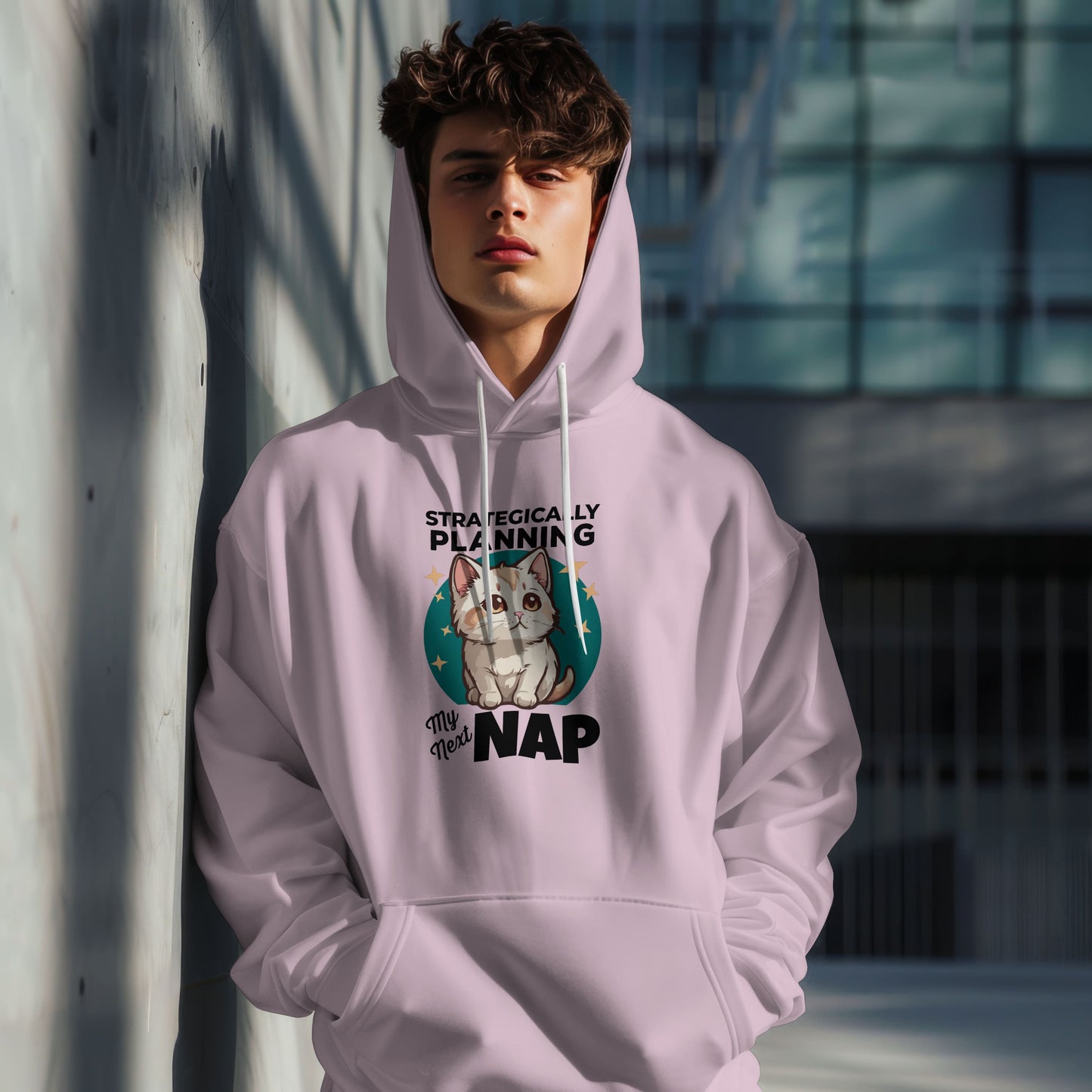 “Strategically Planning My Next Nap” Funny Cat Hoodie – Lazy Cat Lover Gift, Cozy Unisex Pullover for Pet Parents, Nap Queens & Introverts