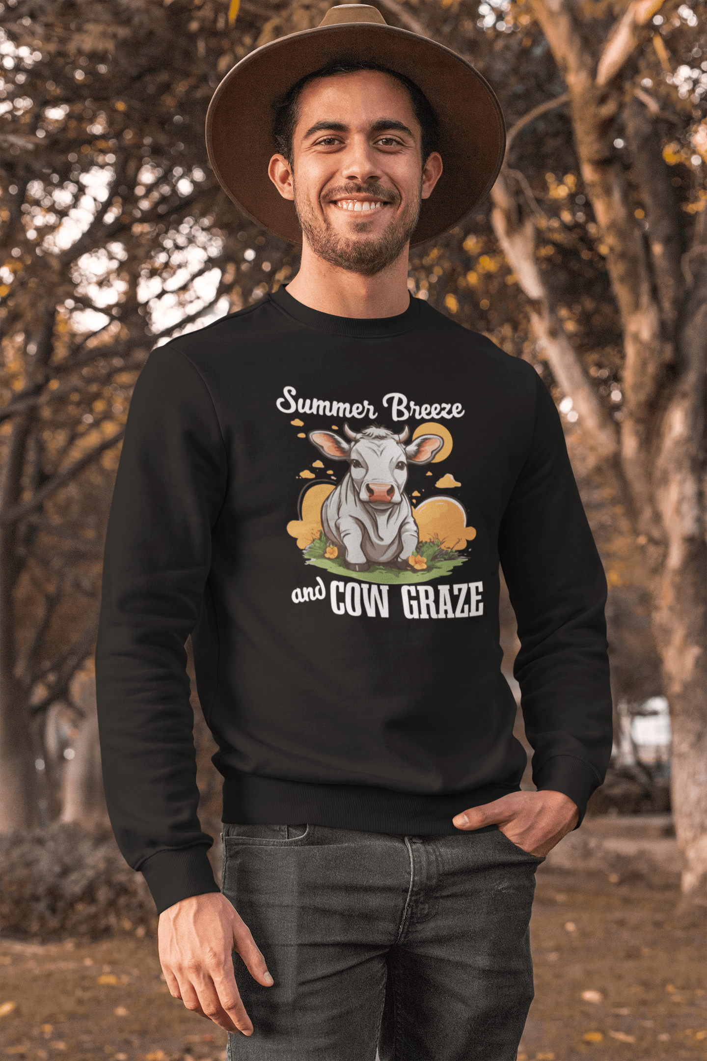 “Summer Breeze and Cow Graze” Sweatshirt – Farm Animal Lover Gift, Rustic Country Life Sweater, Cozy Cow Apparel for Nature Lovers