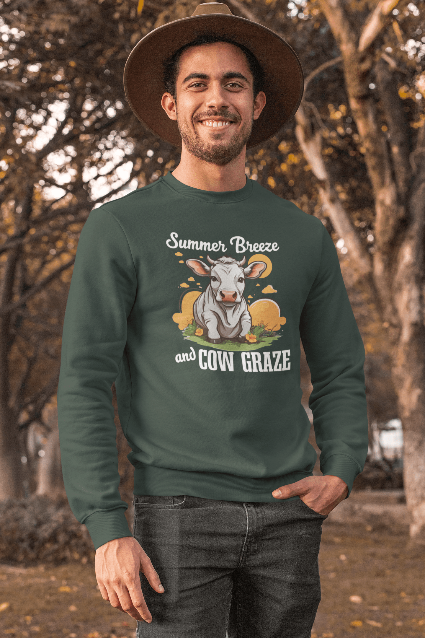 “Summer Breeze and Cow Graze” Sweatshirt – Farm Animal Lover Gift, Rustic Country Life Sweater, Cozy Cow Apparel for Nature Lovers