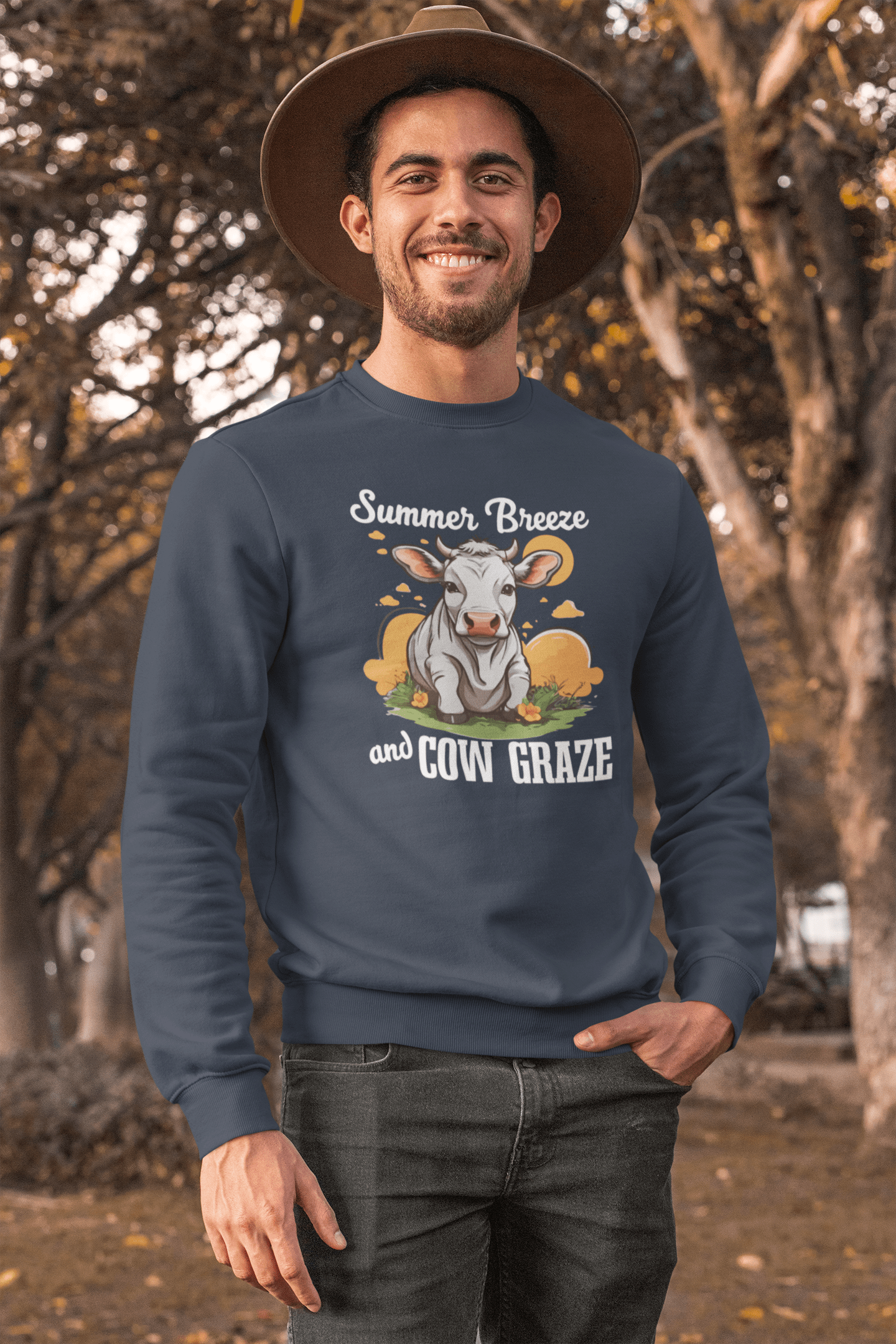 “Summer Breeze and Cow Graze” Sweatshirt – Farm Animal Lover Gift, Rustic Country Life Sweater, Cozy Cow Apparel for Nature Lovers