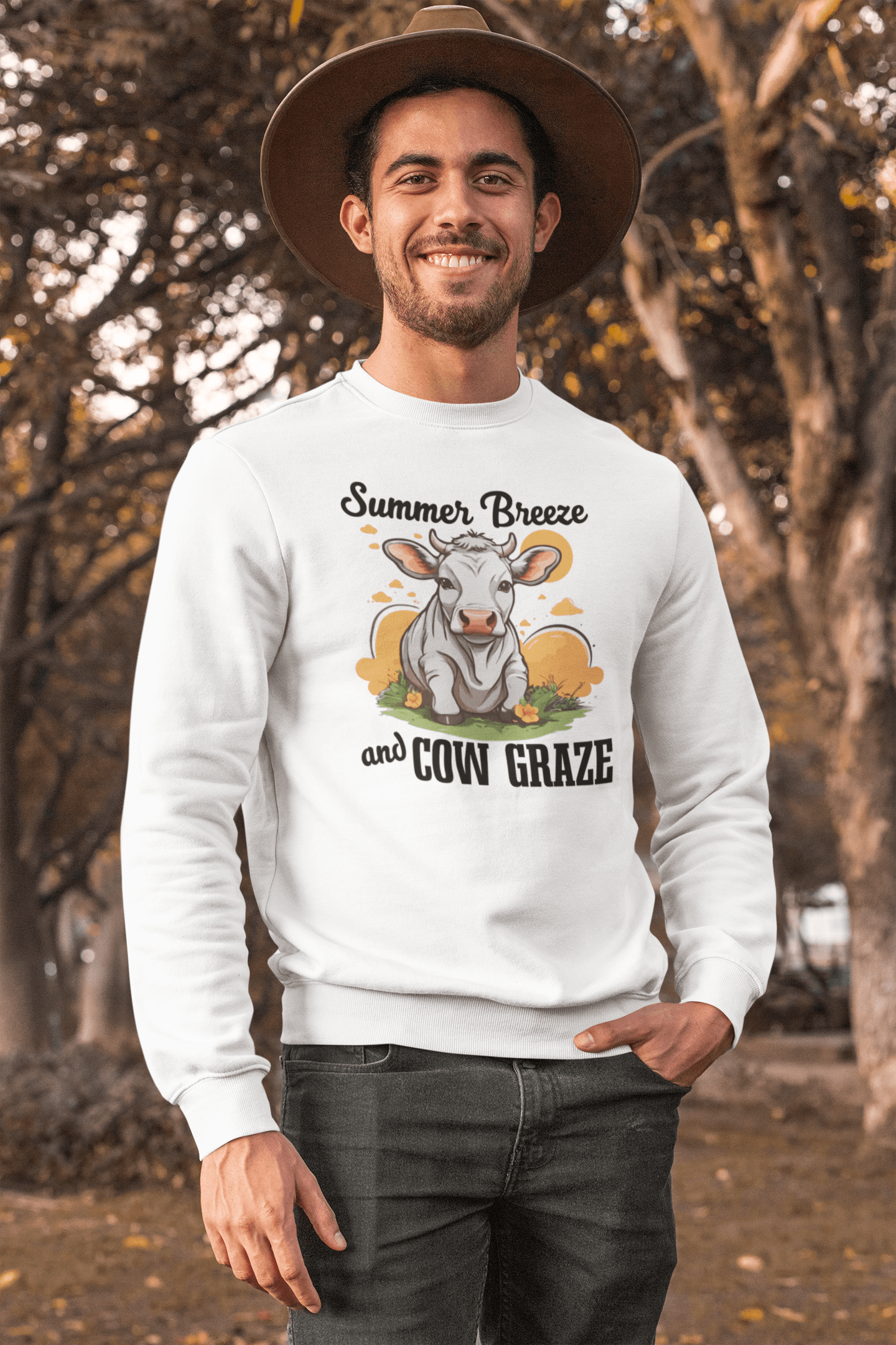 “Summer Breeze and Cow Graze” Sweatshirt – Farm Animal Lover Gift, Rustic Country Life Sweater, Cozy Cow Apparel for Nature Lovers