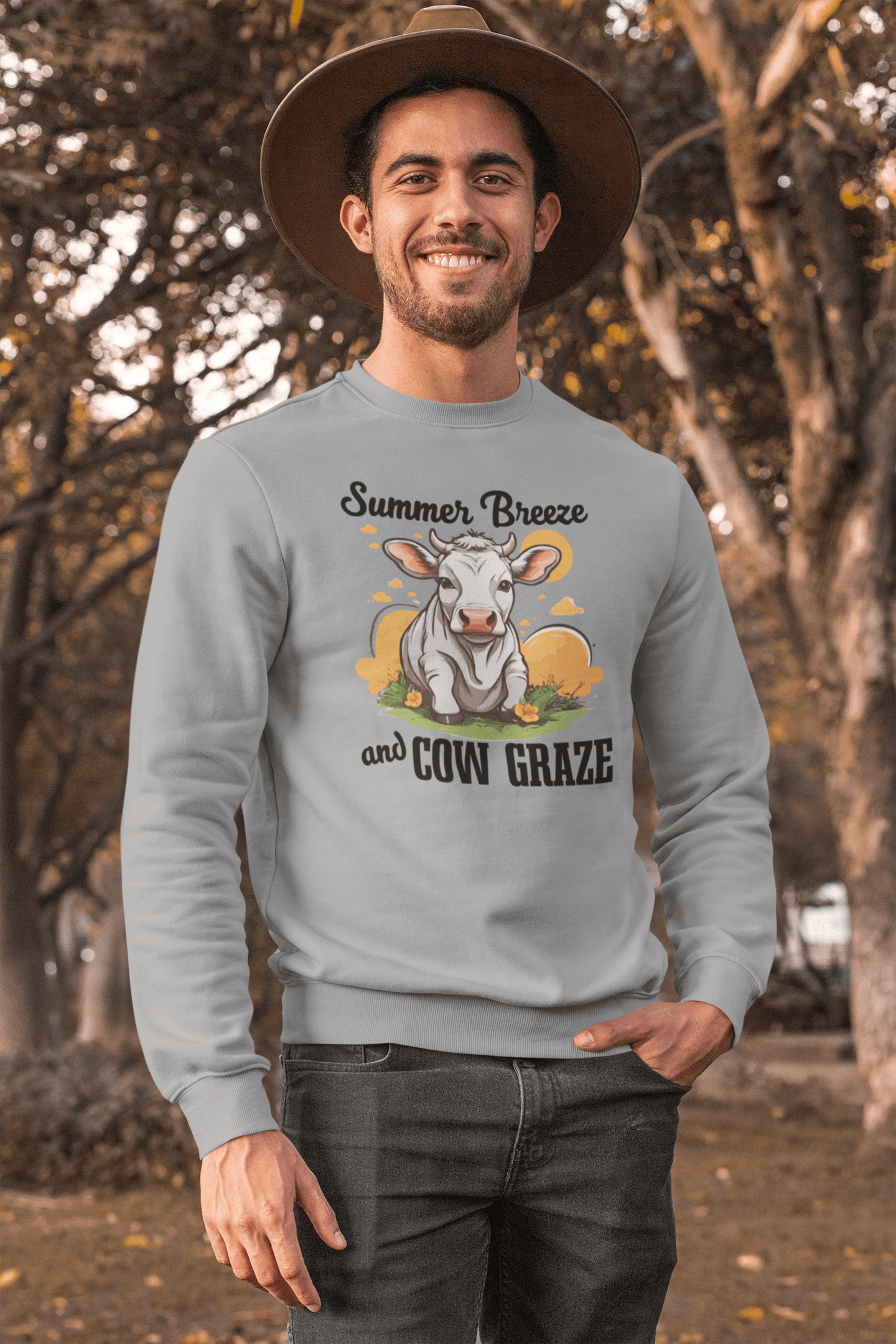 “Summer Breeze and Cow Graze” Sweatshirt – Farm Animal Lover Gift, Rustic Country Life Sweater, Cozy Cow Apparel for Nature Lovers