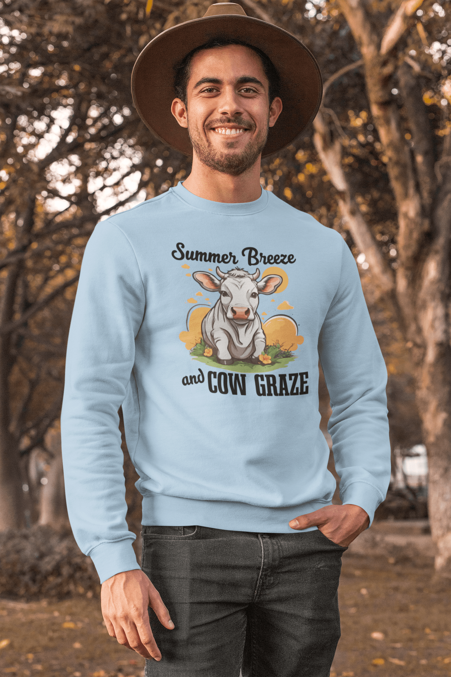 “Summer Breeze and Cow Graze” Sweatshirt – Farm Animal Lover Gift, Rustic Country Life Sweater, Cozy Cow Apparel for Nature Lovers