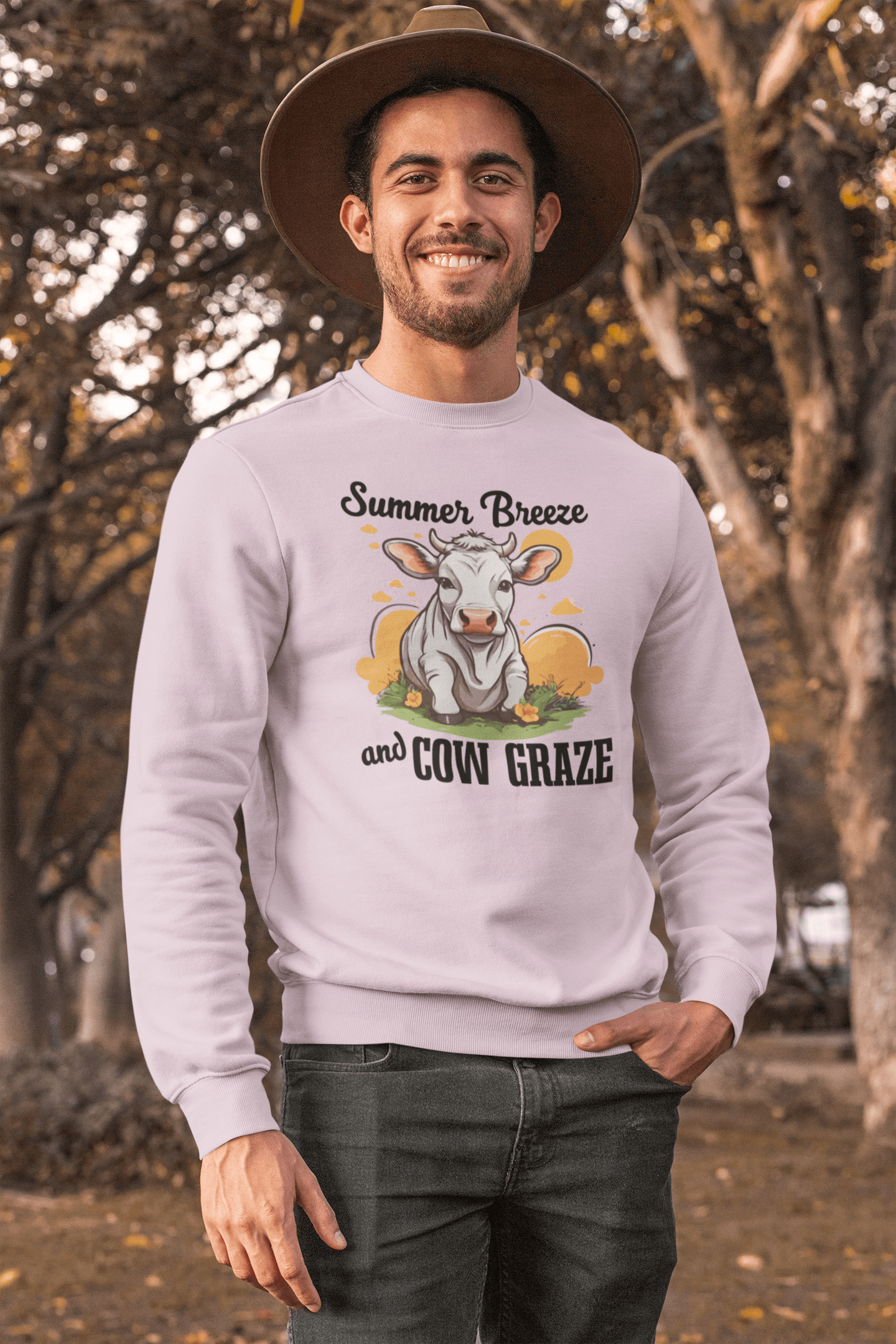 “Summer Breeze and Cow Graze” Sweatshirt – Farm Animal Lover Gift, Rustic Country Life Sweater, Cozy Cow Apparel for Nature Lovers