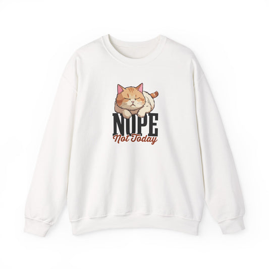 Funny Lazy Cat Sweatshirt – “Nope, Not Today” Quote Pullover for Cat Lovers, Introverts & Nap Queens