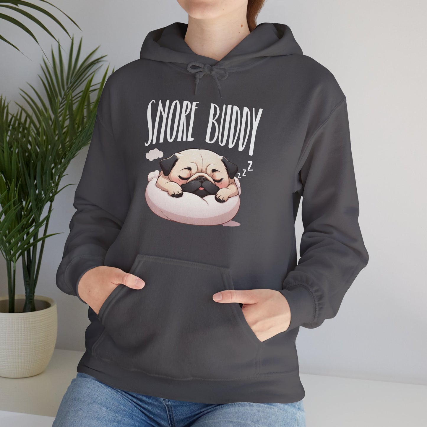 “Snore Buddy” Sleeping Pug Hoodie – Funny Dog Lover Gift, Cute Pet Parent Apparel, Cozy Pug Life Hoodie