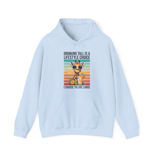 “Drinking Tall Is a Lifestyle Choice” Funny Giraffe Summer Hoodie – Citrus Sunset Spritz Graphic, Bold Animal Lover Gift, Live Large in Style