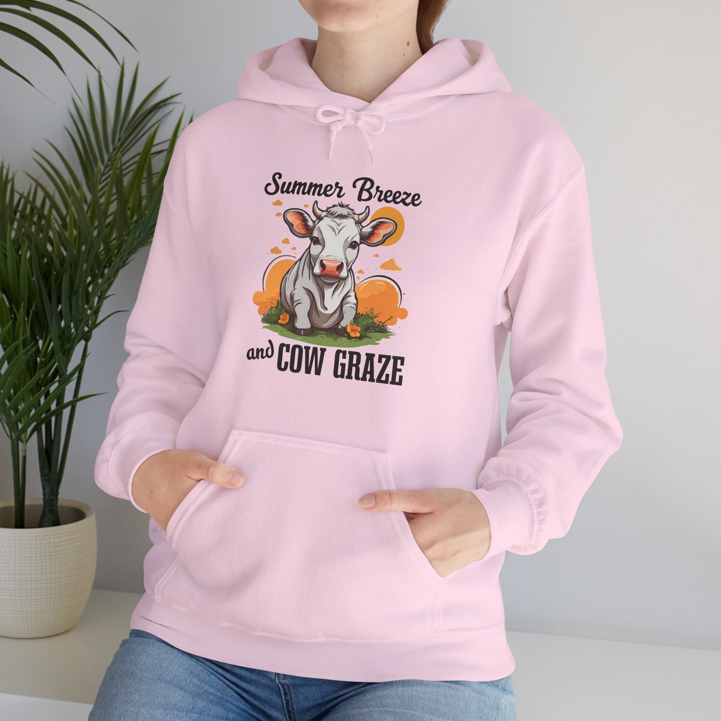 “Summer Breeze and Cow Graze” Hoodie – Farm Animal Lover Gift, Country Life Apparel, Cozy Cow Hoodie for Pet & Nature Lovers