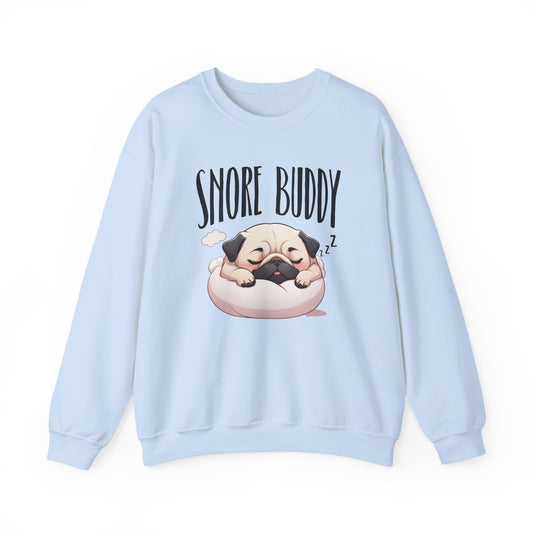 “Snore Buddy” Sleeping Pug Sweatshirt – Funny Dog Lover Gift, Cute Pet Parent Apparel, Cozy Pug Life Sweater