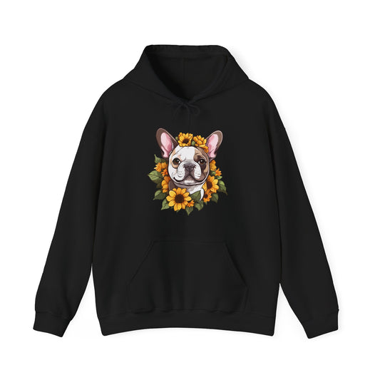 French Bulldog Sunflower Hoodie – Cute Bonjour Frenchie Pullover for Dog Lovers, Cozy Floral Gift for Pet Owners